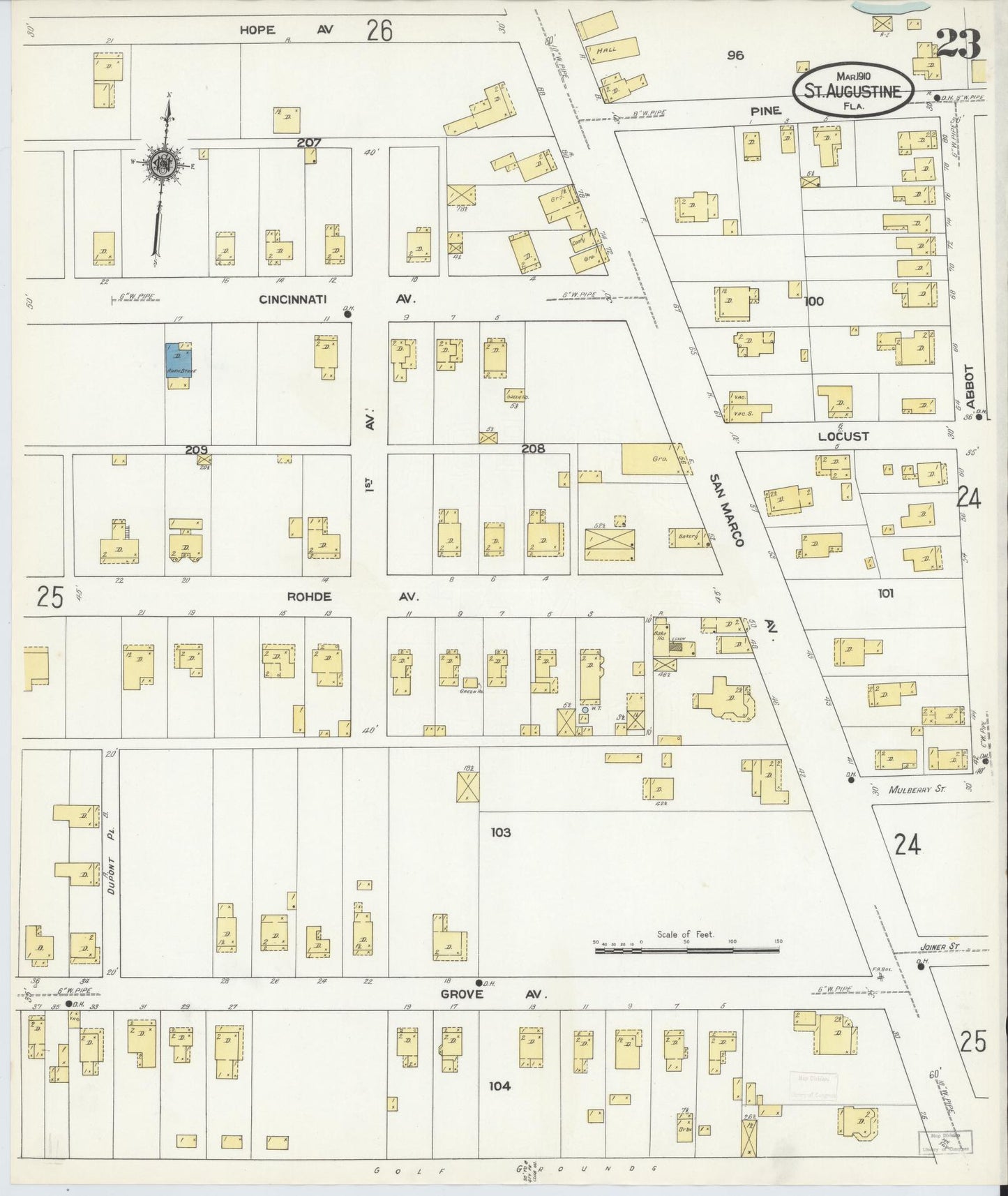 Sanborn Fire Insurance Map from Saint Augustine, Saint John's County, Florida (1910), Sheet #0023 - Historic Sanborn Fire Insurance Map Print, vintage old map wall art, antique decor, genealogy gift, Florida Florida map