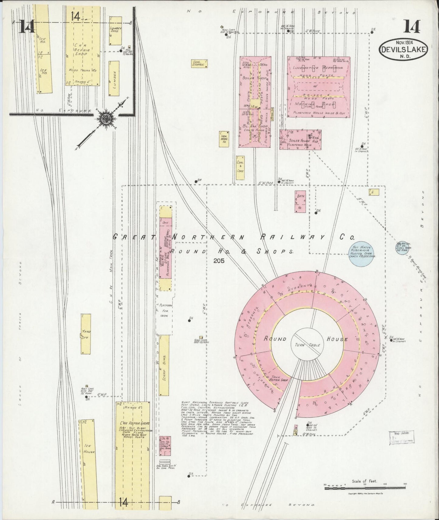 Sanborn Fire Insurance Map from Devils Lake, Ramsey County, North Dakota (1924), Sheet #0014 - Historic Sanborn Fire Insurance Map Print, vintage old map wall art, antique decor, genealogy gift, North Dakota North Dakota map