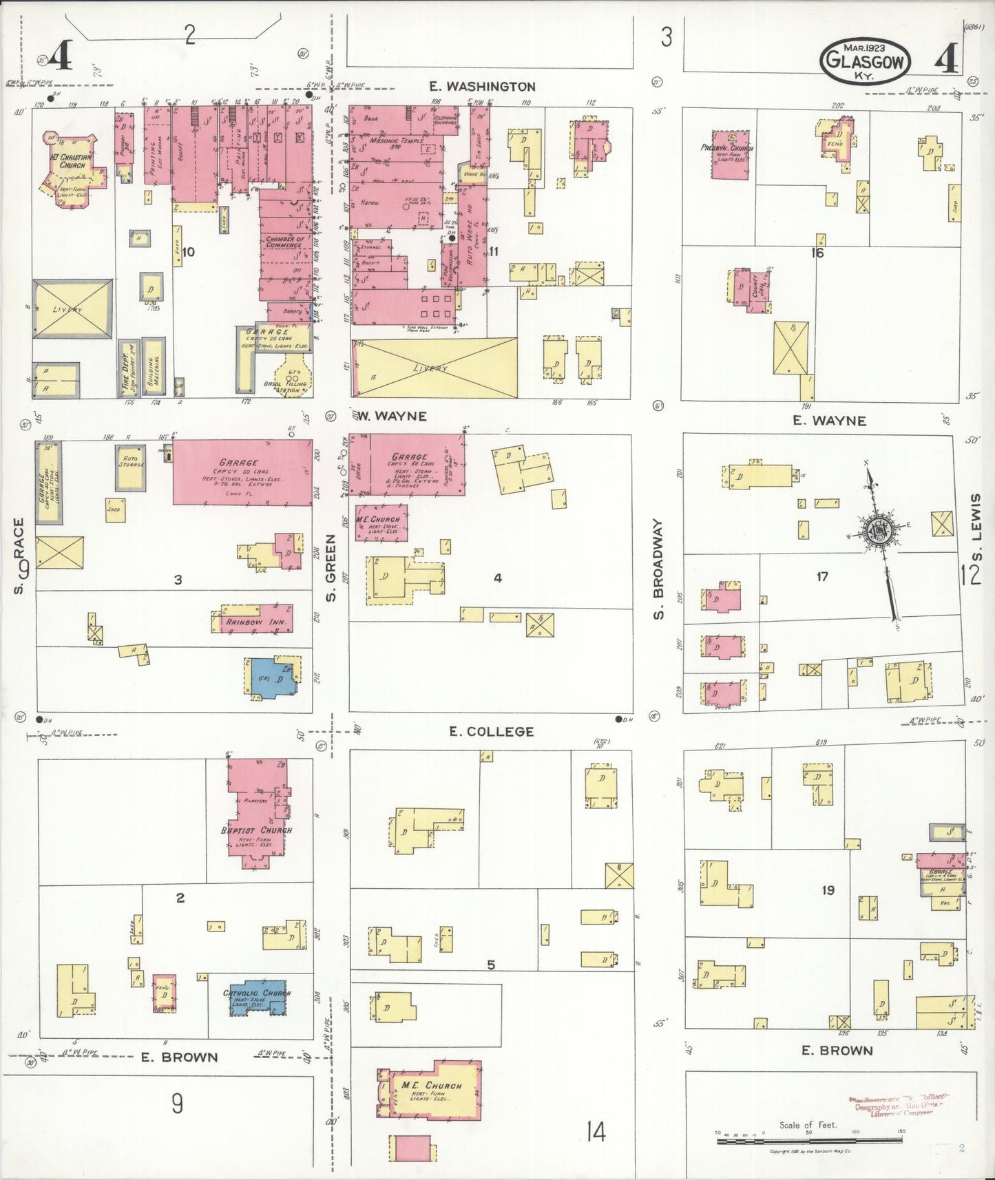 Sanborn Fire Insurance Map from Glasgow, Barren County, Kentucky (1923), Sheet #0004 - Historic Sanborn Fire Insurance Map Print, vintage old map wall art, antique decor, genealogy gift, Kentucky Kentucky map