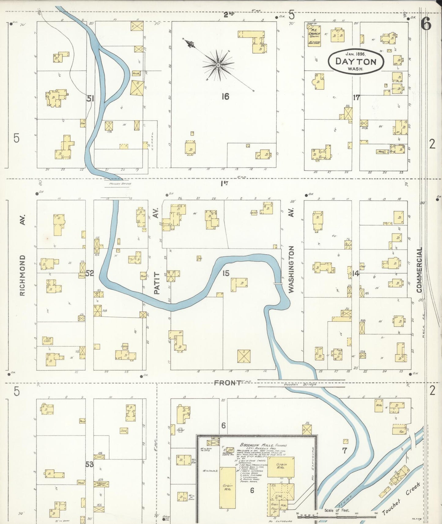 Sanborn Fire Insurance Map from Dayton, Columbia County, Washington (1896), Sheet #0006 - Historic Sanborn Fire Insurance Map Print, vintage old map wall art, antique decor, genealogy gift, Washington Washington map