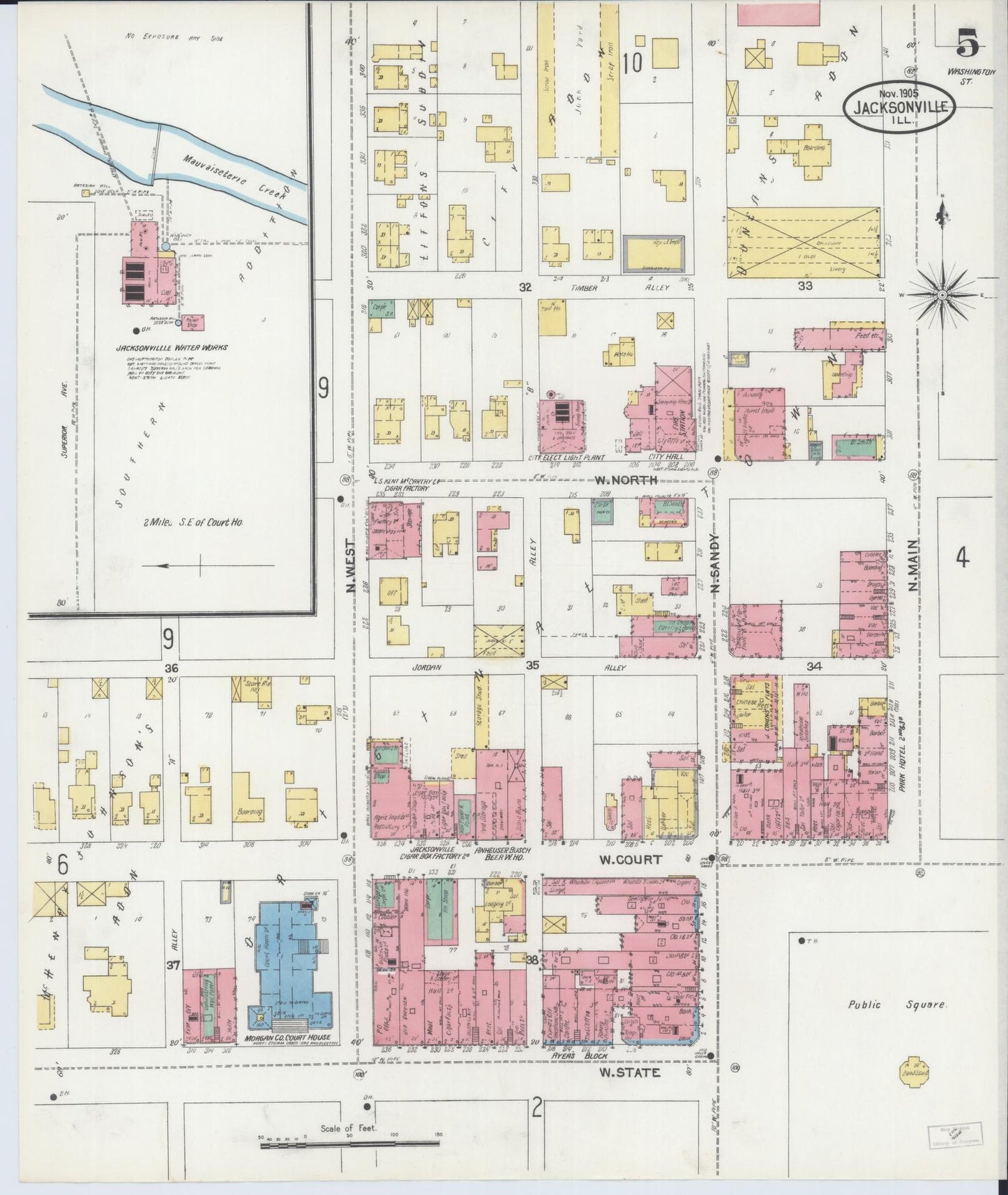 Sanborn Fire Insurance Map from Jacksonville, Morgan County, Illinois. (1905), Sheet 5 – Historic Sanborn Fire Insurance Map Print