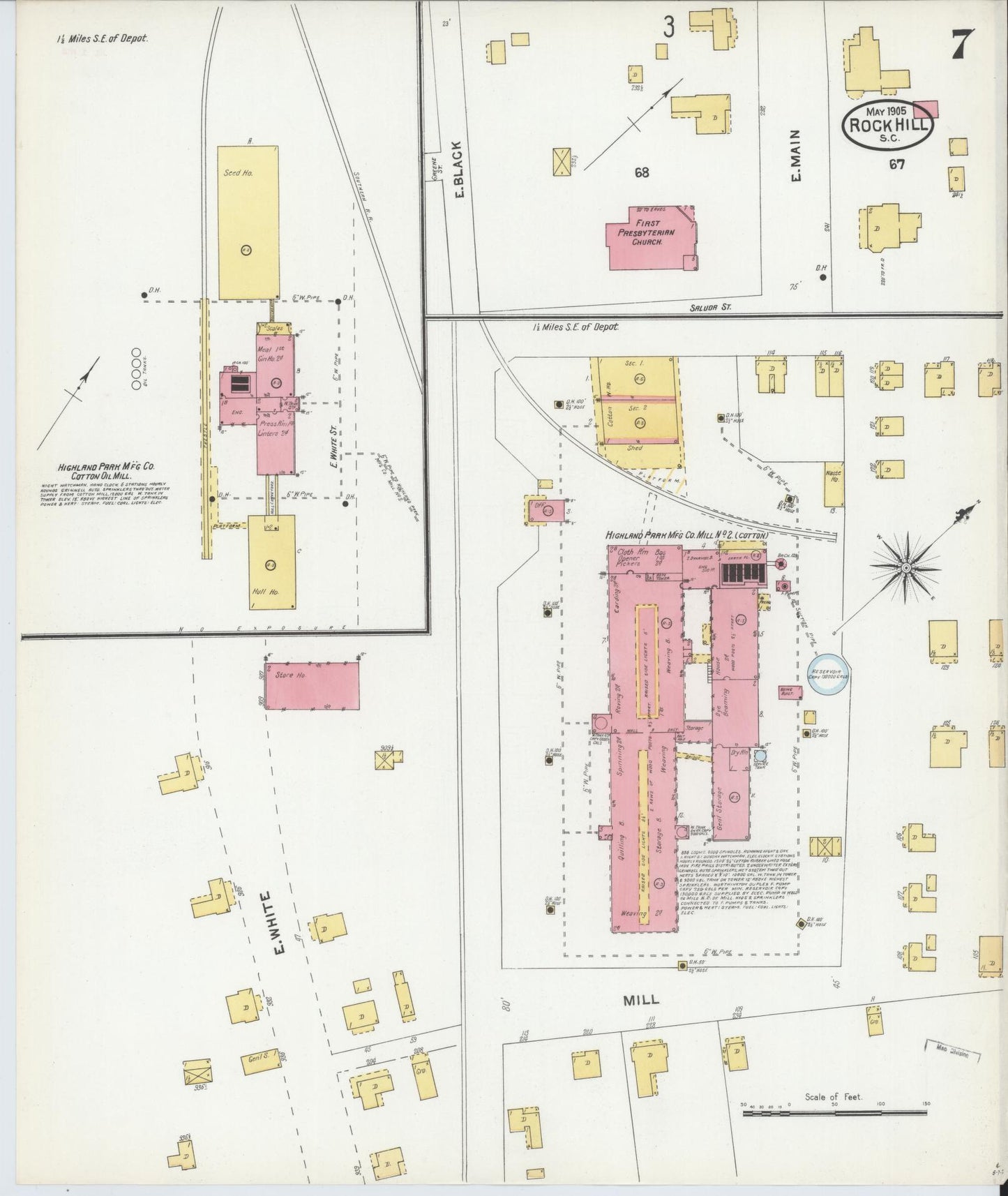 Sanborn Fire Insurance Map from Rock Hill, York County, South Carolina (1905), Sheet #0007 - Complete Map Set gallery image, historic Sanborn map, vintage wall art, South Carolina South Carolina