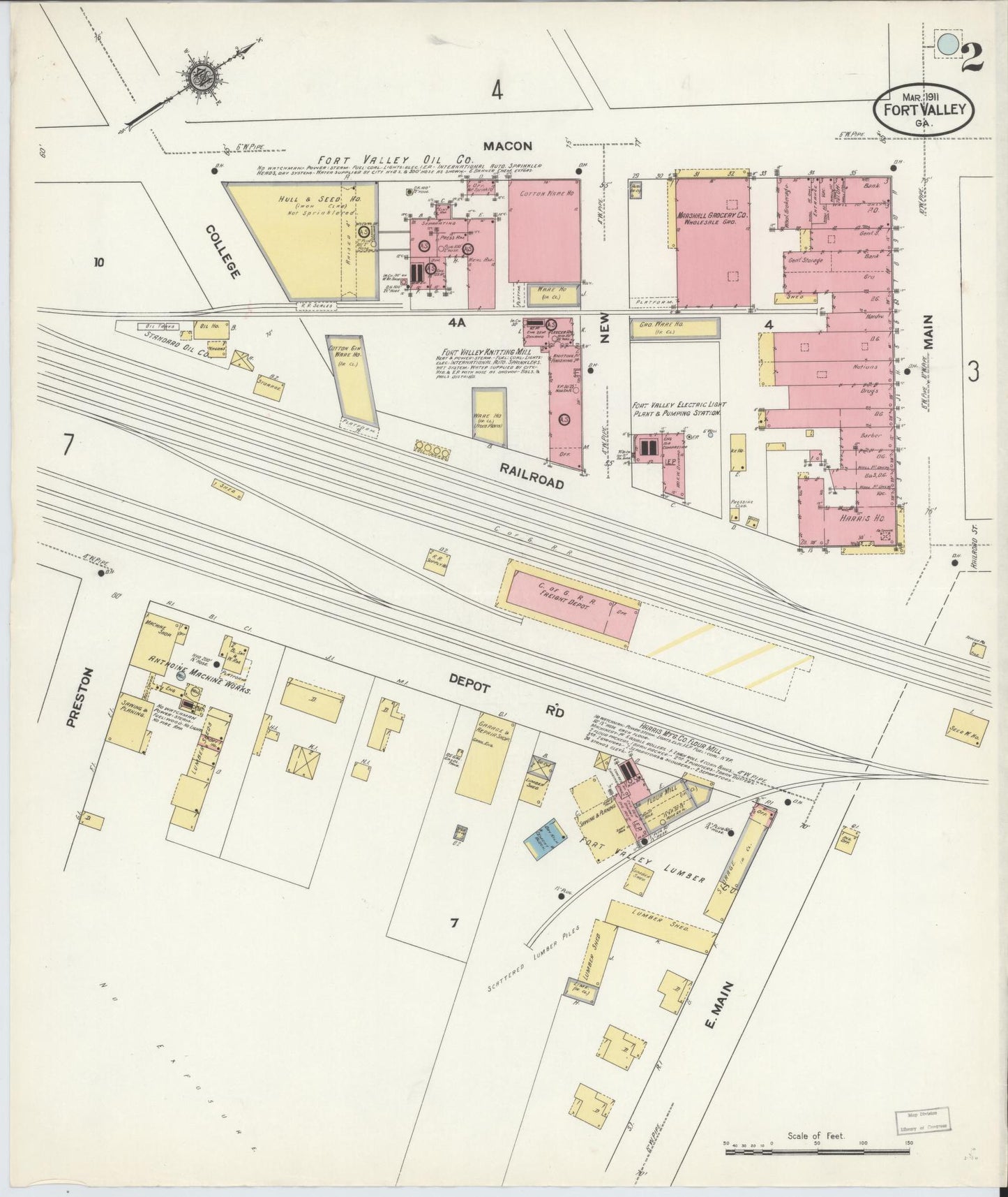 Sanborn Fire Insurance Map from Fort Valley, Peach County, Georgia (1911), Sheet #0002 - Historic Sanborn Fire Insurance Map Print, vintage old map wall art, antique decor, genealogy gift, Georgia Georgia map