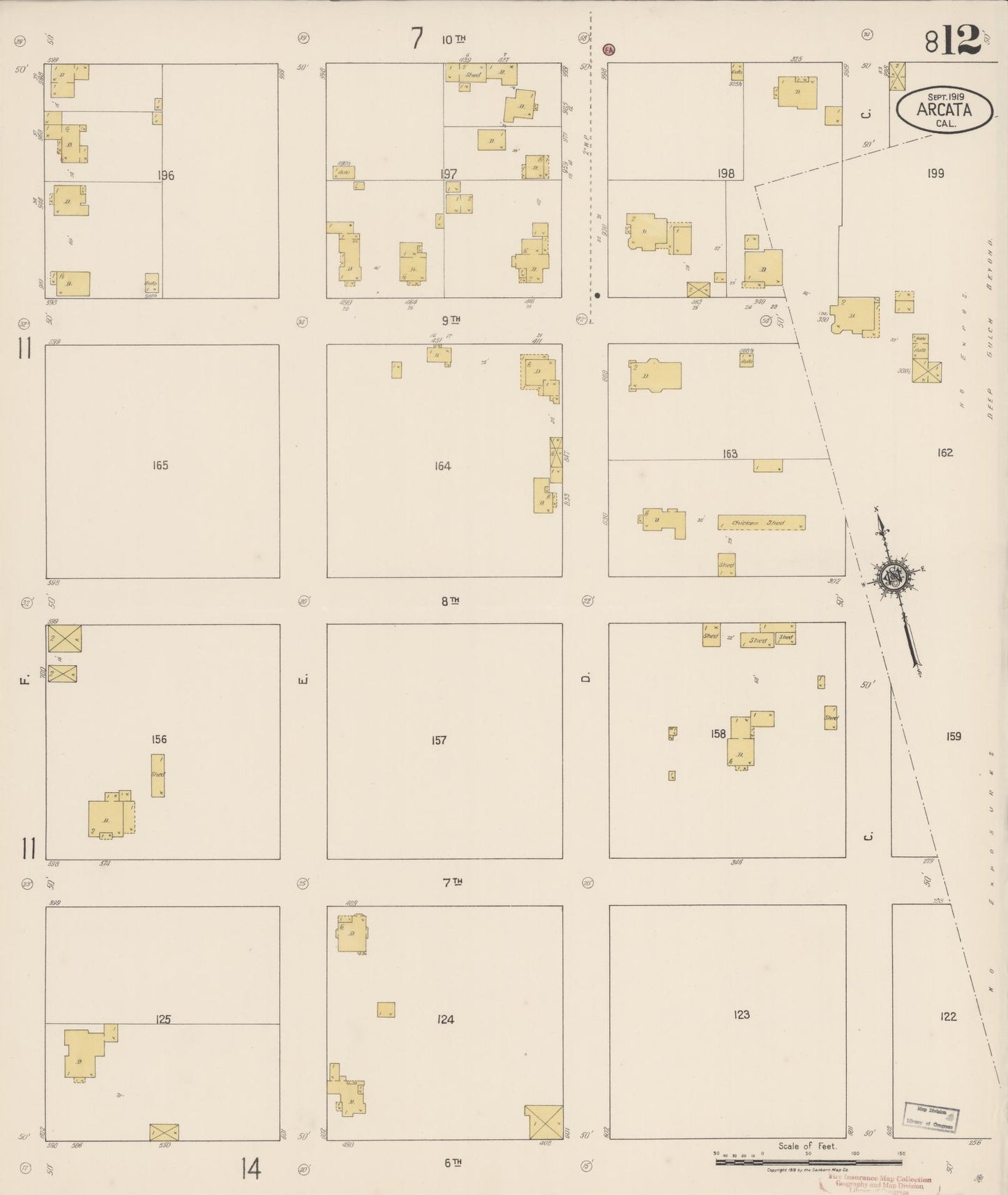 Sanborn Fire Insurance Map from Arcata, Humboldt County, California (1919), Sheet #0012 - Historic Sanborn Fire Insurance Map Print, vintage old map wall art, antique decor, genealogy gift, California California map