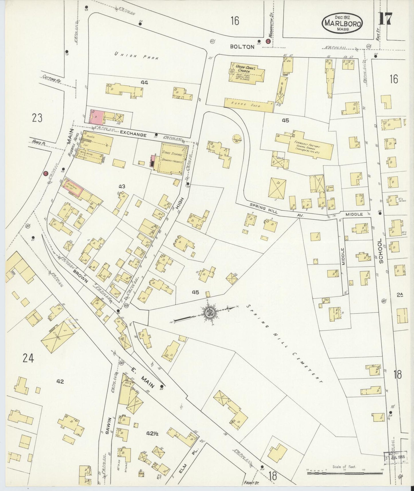 Sanborn Fire Insurance Map from Marlborough, Middlesex County, Massachusetts (1912), Sheet #0017 - Historic Sanborn Fire Insurance Map Print, vintage old map wall art, antique decor, genealogy gift, Massachusetts Massachusetts map