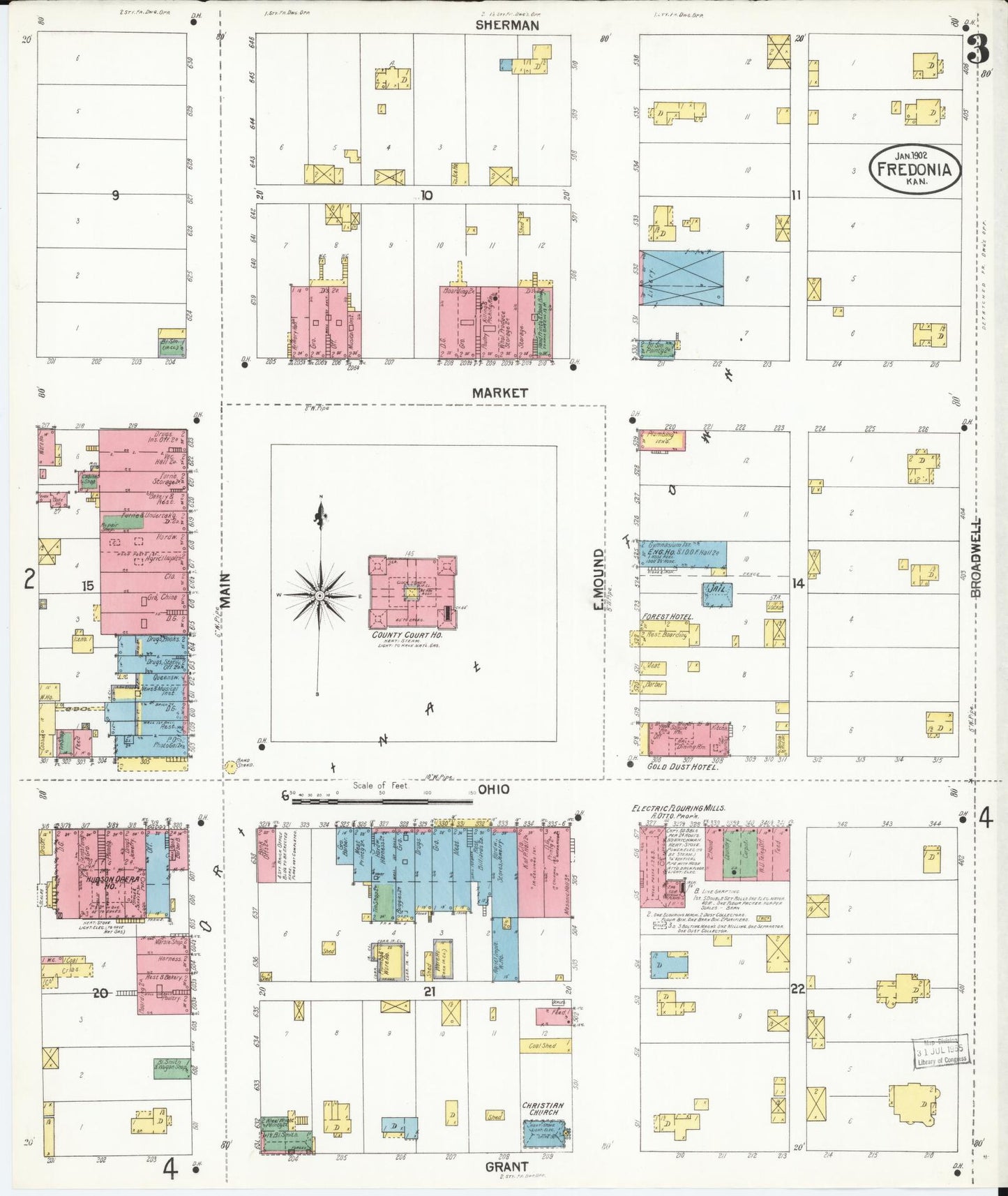 Sanborn Fire Insurance Map from Fredonia, Wilson County, Kansas (1902), Sheet #0003 - Historic Sanborn Fire Insurance Map Print, vintage old map wall art, antique decor, genealogy gift, Kansas Kansas map
