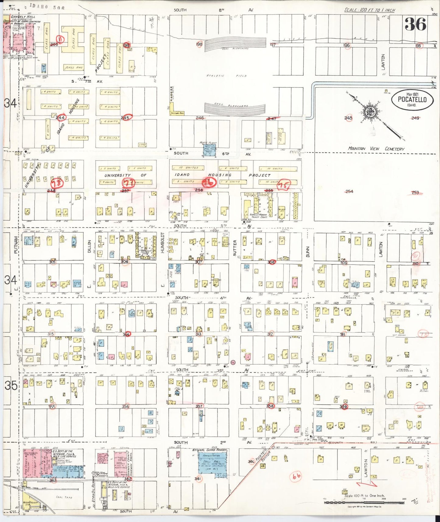 Sanborn Fire Insurance Map from Pocatello, Bannock County, Idaho (1948), Sheet #0036 - Historic Sanborn Fire Insurance Map Print, vintage old map wall art, antique decor, genealogy gift, Idaho Idaho map