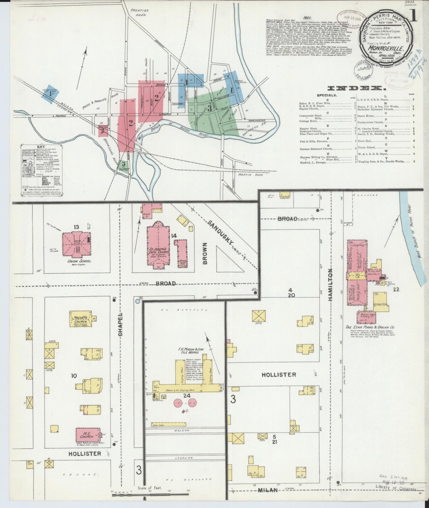 Sanborn Fire Insurance Map from Monroeville, Huron County, Ohio (1899), Sheet #0001 - Historic Sanborn Fire Insurance Map Print, vintage old map wall art, antique decor, genealogy gift, Ohio Ohio map