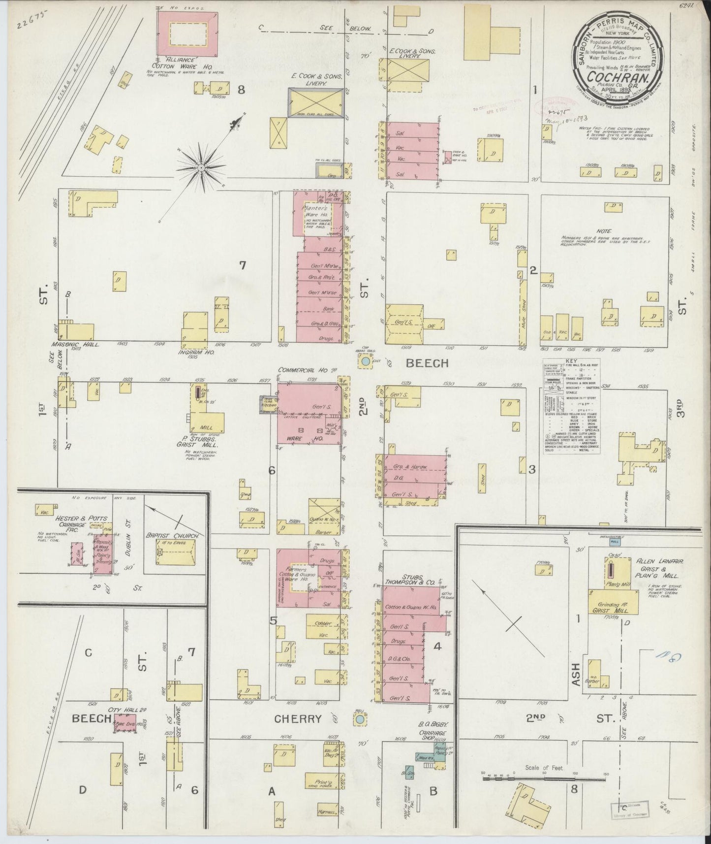 Sanborn Fire Insurance Map from Cochran, Bleckley County, Georgia (1893), Sheet #0001 - Historic Sanborn Fire Insurance Map Print, vintage old map wall art, antique decor, genealogy gift, Georgia Georgia map
