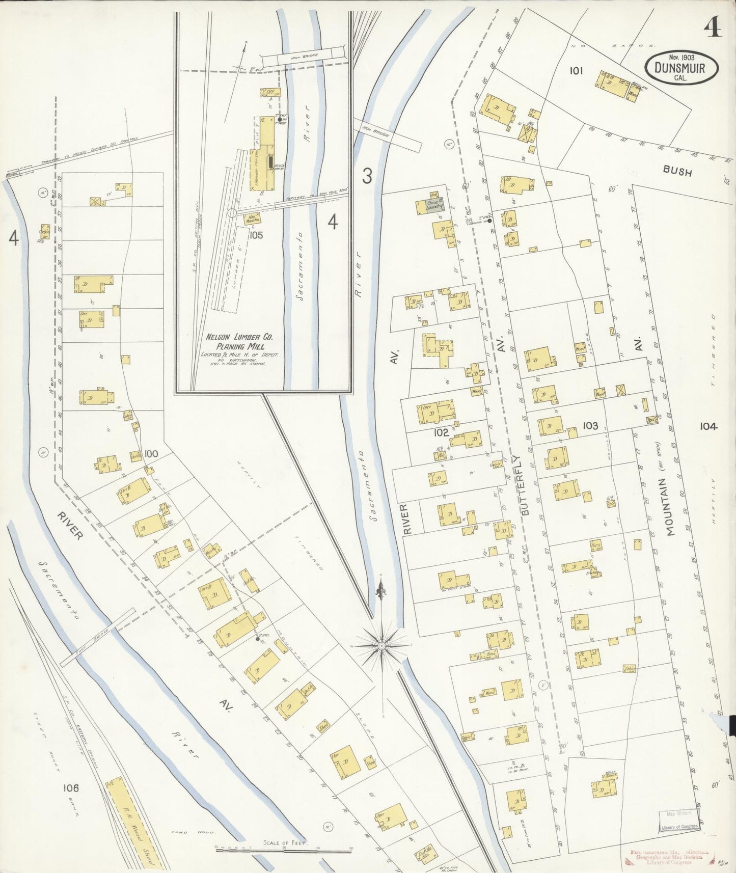 Sanborn Fire Insurance Map from Dunsmuir, Siskiyou County, California (1903), Sheet #0004 - Historic Sanborn Fire Insurance Map Print, vintage old map wall art, antique decor, genealogy gift, California California map