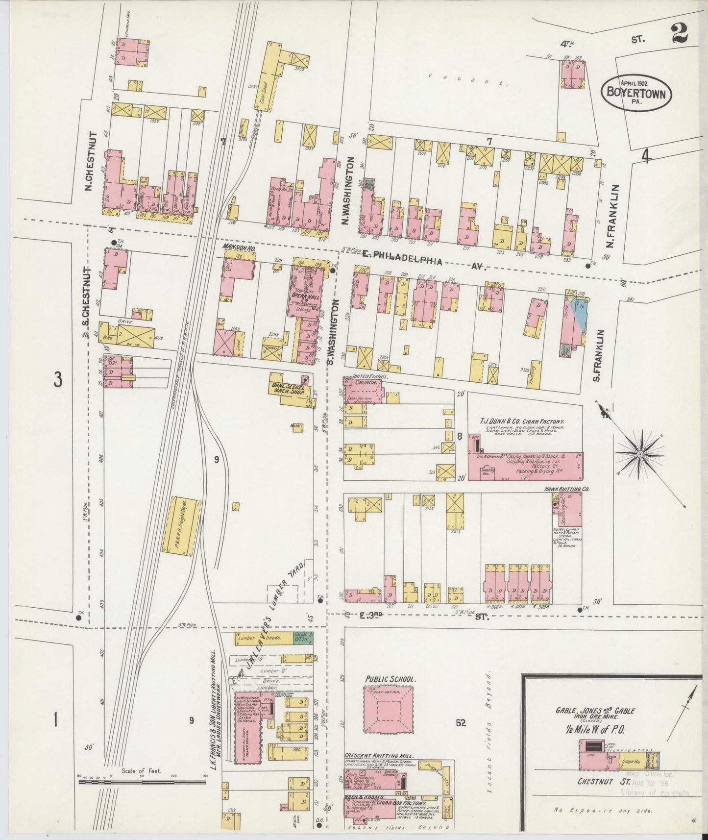 Sanborn Fire Insurance Map from Boyertown, Berks County, Pennsylvania (1902), Sheet #0002 - Historic Sanborn Fire Insurance Map Print, vintage old map wall art, antique decor, genealogy gift, Pennsylvania Pennsylvania map