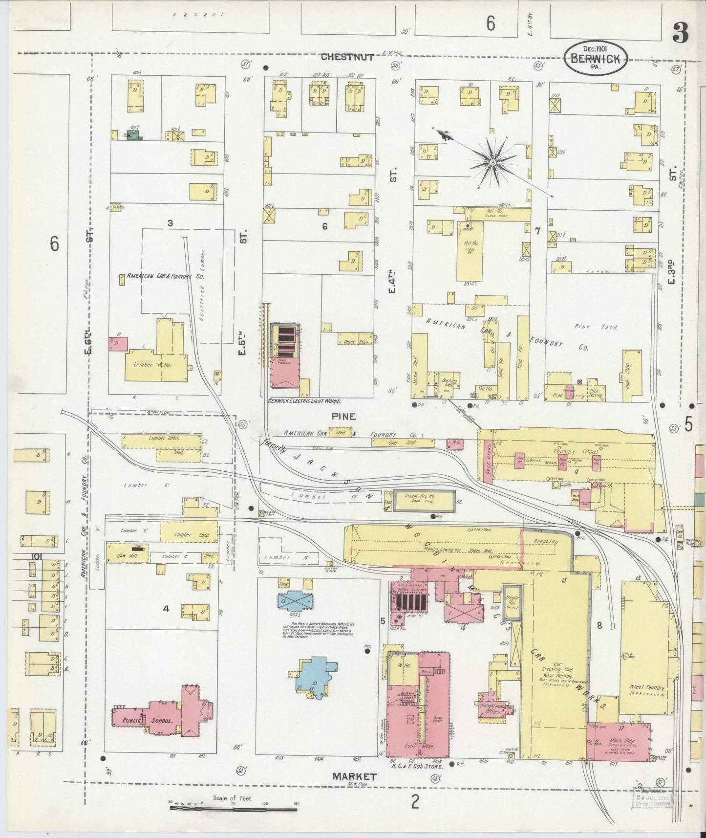 Sanborn Fire Insurance Map from Berwick, Columbia County, Pennsylvania (1901), Sheet #0003 - Historic Sanborn Fire Insurance Map Print, vintage old map wall art, antique decor, genealogy gift, Pennsylvania Pennsylvania map