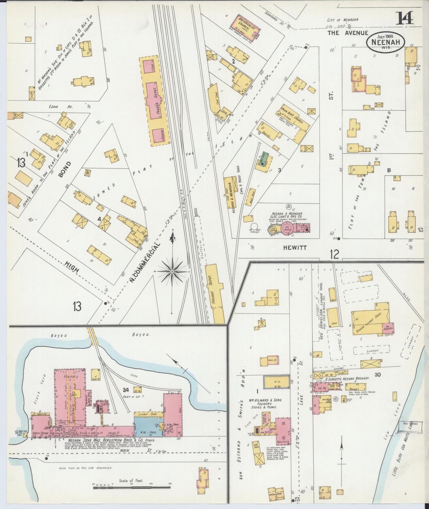 Sanborn Fire Insurance Map from Neenah, Winnebago County, Wisconsin (1900), Sheet #0014 - Complete Map Set gallery image, historic Sanborn map, vintage wall art, Wisconsin Wisconsin