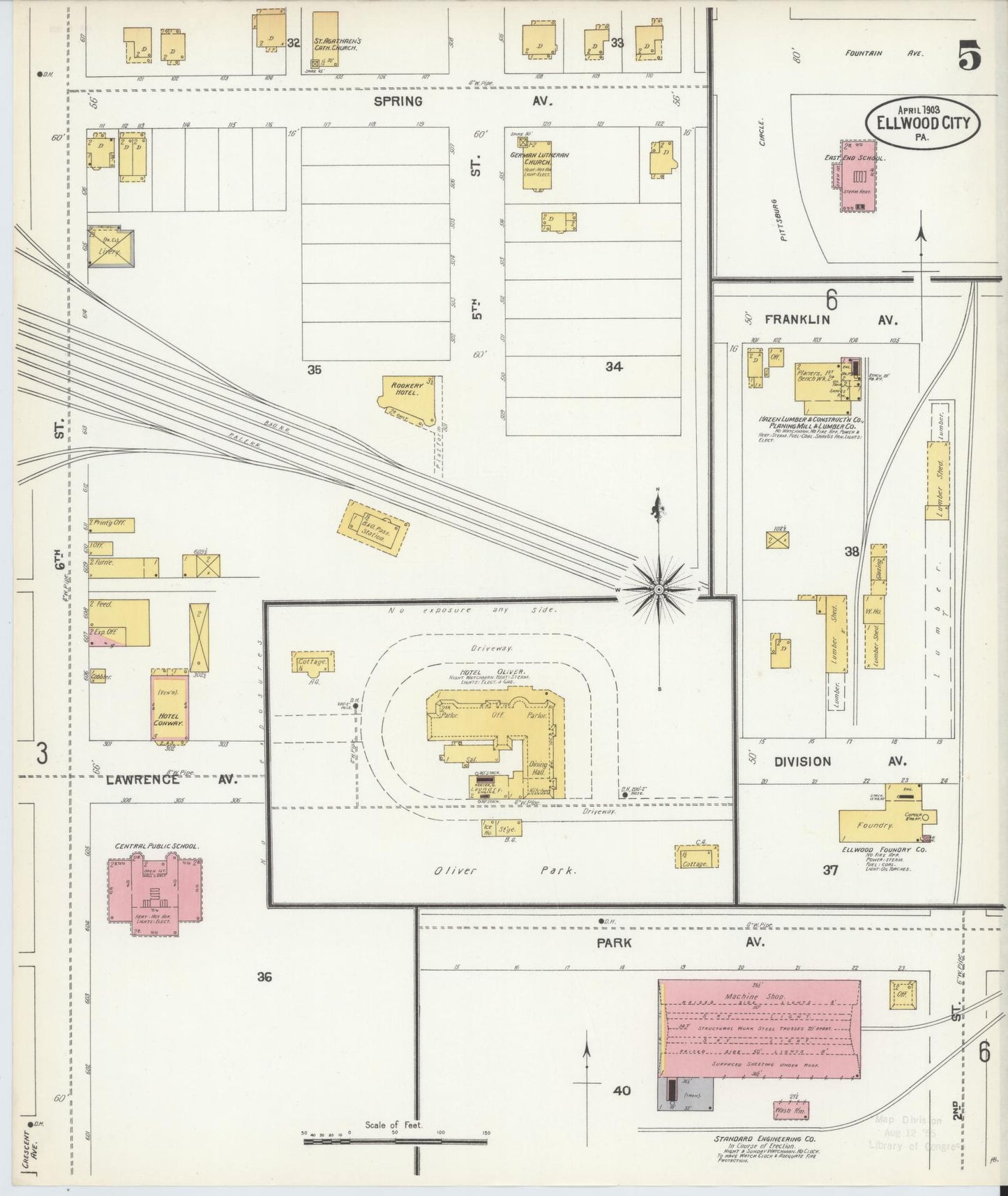 Sanborn Fire Insurance Map from Ellwood City, Lawrence County, Pennsylvania (1903), Sheet #0005 - Historic Sanborn Fire Insurance Map Print, vintage old map wall art, antique decor, genealogy gift, Pennsylvania Pennsylvania map
