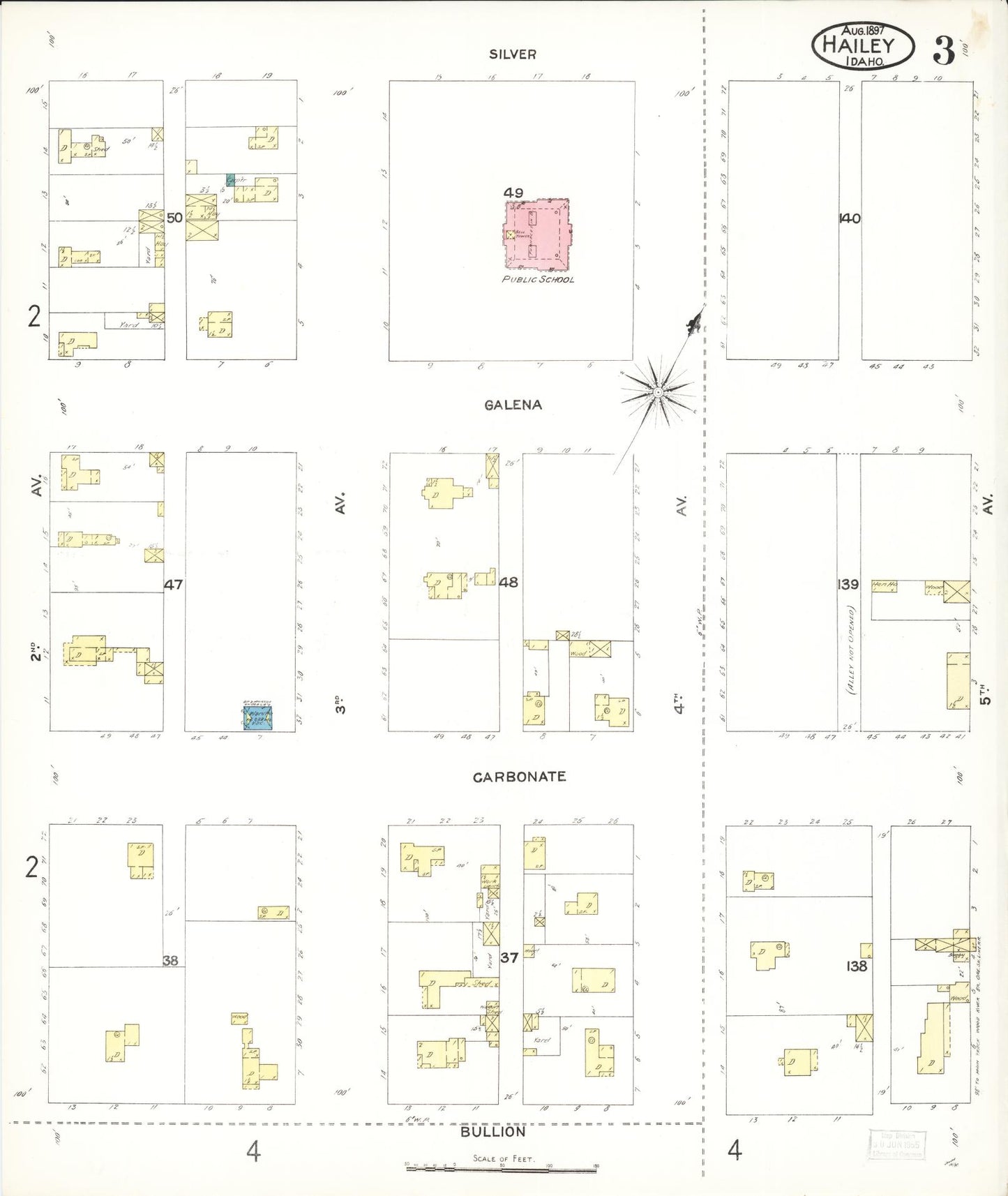 Sanborn Fire Insurance Map from Hailey, Blaine County, Idaho (1897), Sheet #0003 - Historic Sanborn Fire Insurance Map Print, vintage old map wall art, antique decor, genealogy gift, Idaho Idaho map