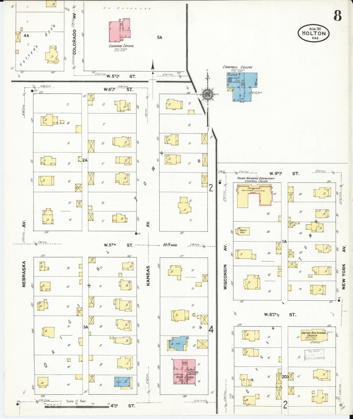 Sanborn Fire Insurance Map from Holton, Jackson County, Kansas (1911), Sheet #0008 - Historic Sanborn Fire Insurance Map Print, vintage old map wall art, antique decor, genealogy gift, Kansas Kansas map