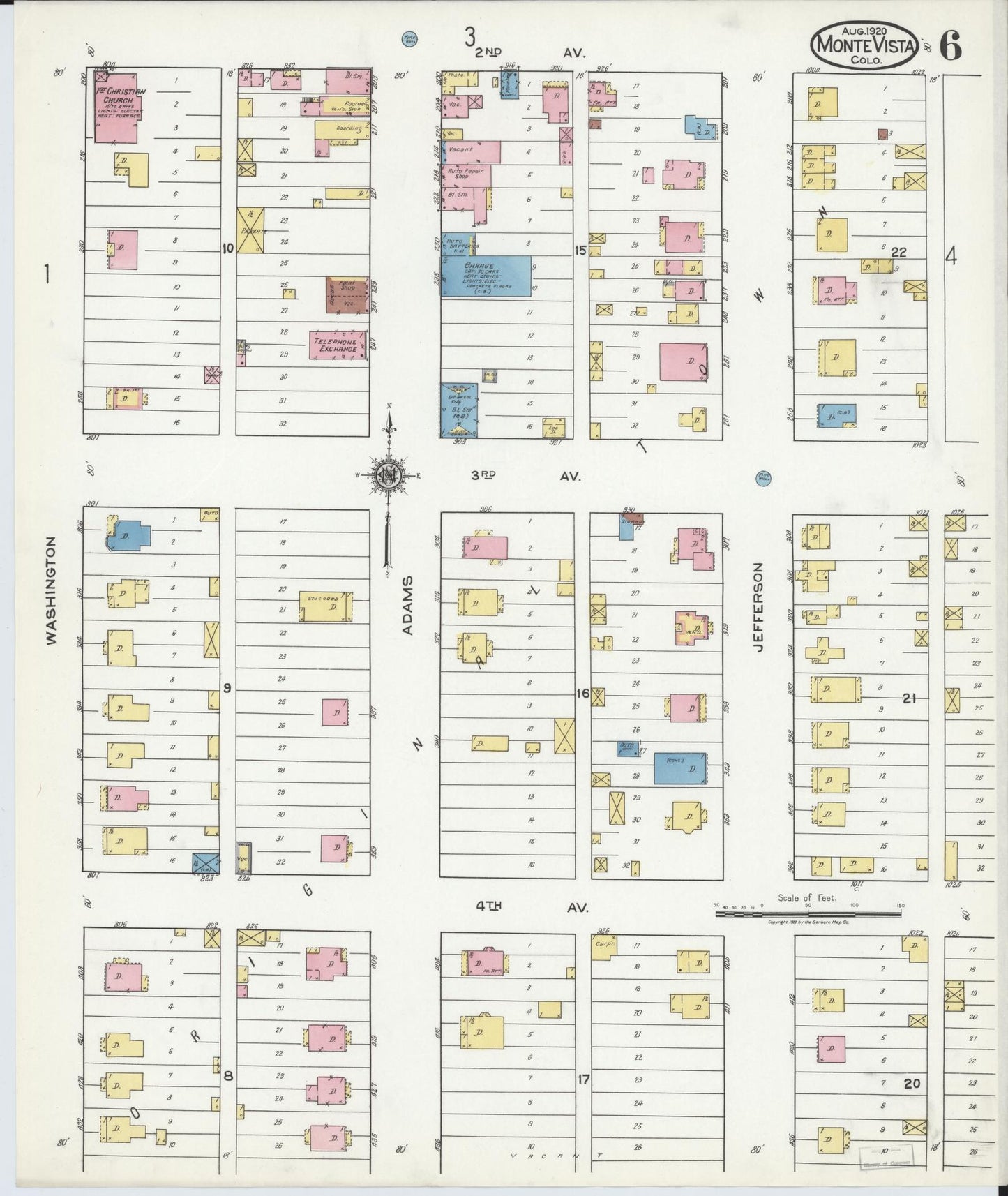 Sanborn Fire Insurance Map from Monte Vista, Rio Grande County, Colorado (1920), Sheet #0006 - Historic Sanborn Fire Insurance Map Print, vintage old map wall art, antique decor, genealogy gift, Colorado Colorado map