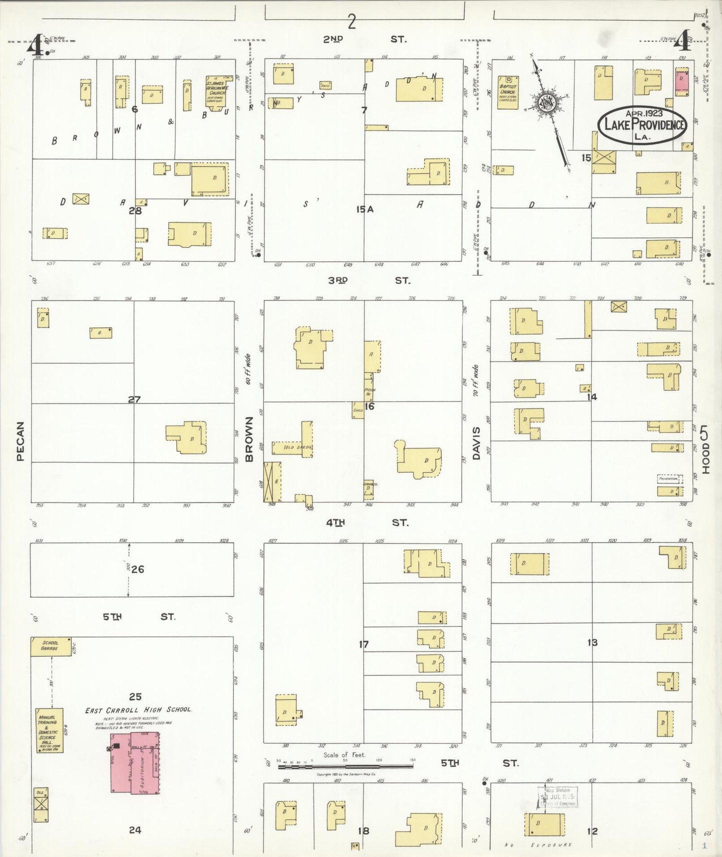 Sanborn Fire Insurance Map from Lake Providence, East Carroll Parish, Louisiana (1923), Sheet #0004 - Historic Sanborn Fire Insurance Map Print, vintage old map wall art, antique decor, genealogy gift, Louisiana Louisiana map