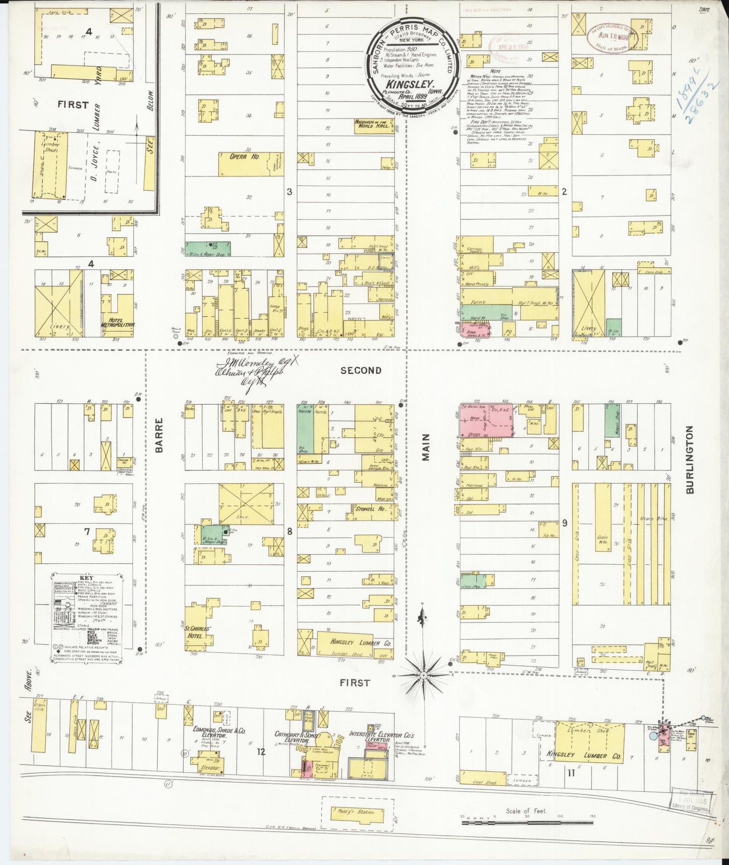 Sanborn Fire Insurance Map from Kingsley, Plymouth County, Iowa (1899), Sheet #0001 - Historic Sanborn Fire Insurance Map Print, vintage old map wall art