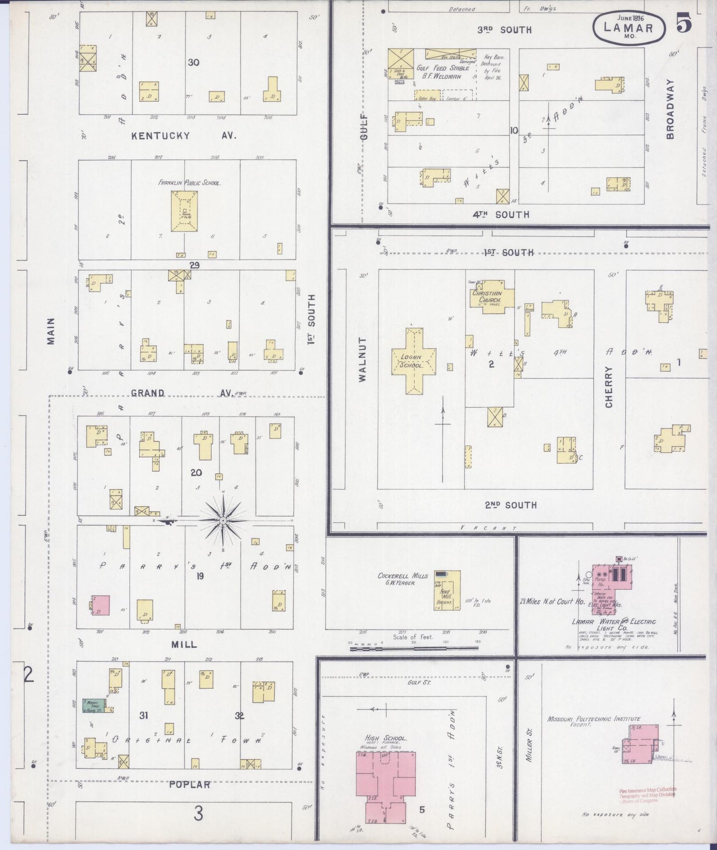Sanborn Fire Insurance Map from Lamar, Barton County, Missouri (1896), Sheet #0005 - Historic Sanborn Fire Insurance Map Print, vintage old map wall art, antique decor, genealogy gift, Missouri Missouri map