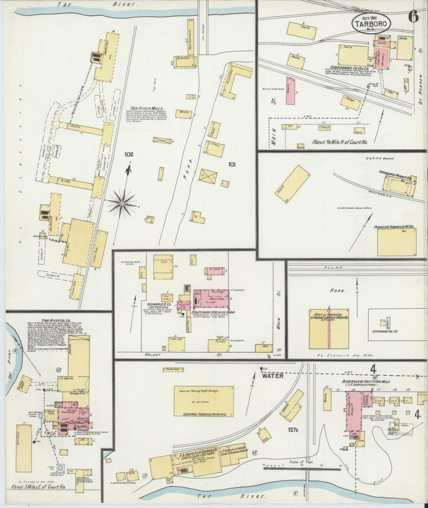 Sanborn Fire Insurance Map from Tarboro, Edgecombe County, North Carolina (1901), Sheet #0006 - Historic Sanborn Fire Insurance Map Print, vintage old map wall art, antique decor, genealogy gift, North Carolina North Carolina map