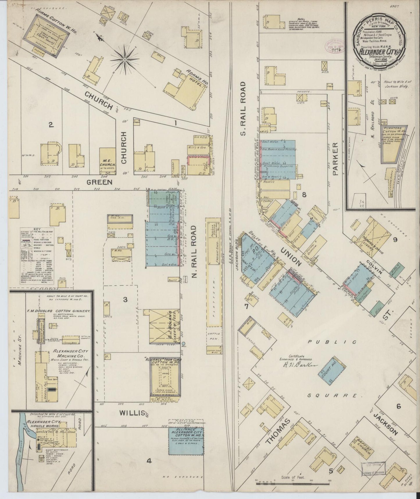 Sanborn Fire Insurance Map from Alexander City, Tallapoosa County, Alabama (1894), Sheet #0001 - Historic Sanborn Fire Insurance Map Print, vintage old map wall art, antique decor, genealogy gift, Alabama Alabama map