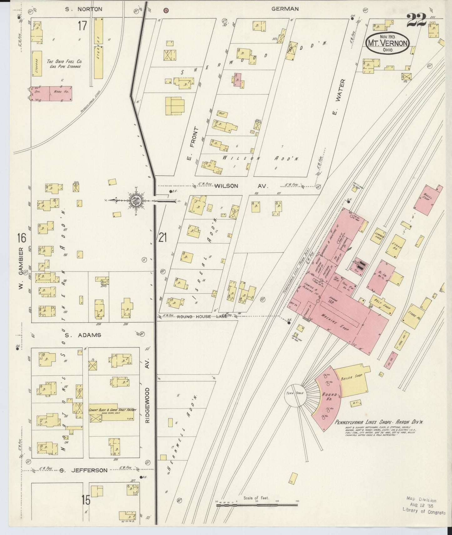 Sanborn Fire Insurance Map from Mount Vernon, Knox County, Ohio (1913), Sheet #0022 - Historic Sanborn Fire Insurance Map Print, vintage old map wall art, antique decor, genealogy gift, Ohio Ohio map