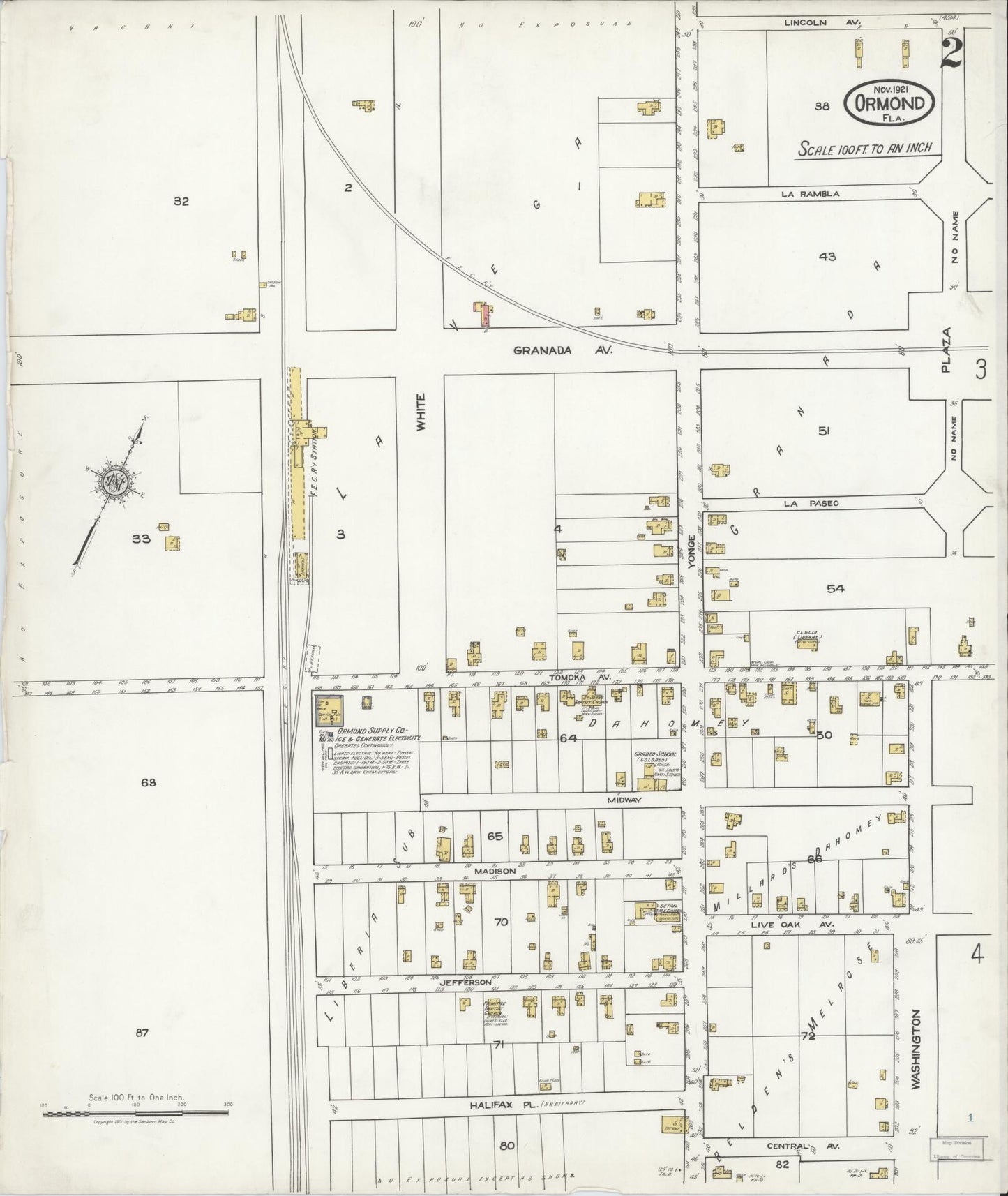 Sanborn Fire Insurance Map from Ormond, Volusia County, Florida (1921), Sheet #0002 - Historic Sanborn Fire Insurance Map Print, vintage old map wall art, antique decor, genealogy gift, Florida Florida map