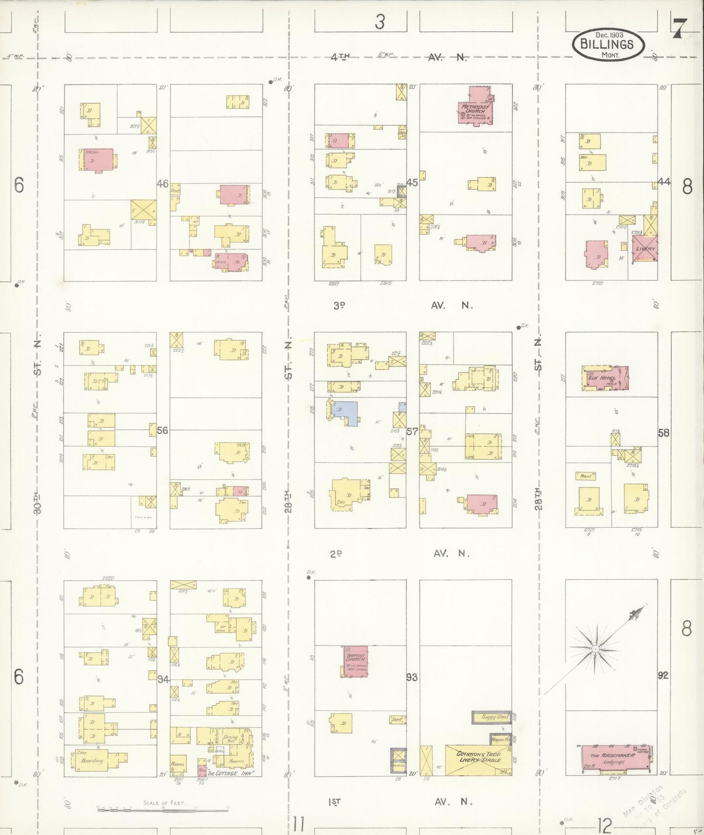 Sanborn Fire Insurance Map from Billings, Yellowstone County, Montana (1903), Sheet #0007 - Historic Sanborn Fire Insurance Map Print, vintage old map wall art, antique decor, genealogy gift, Montana Montana map
