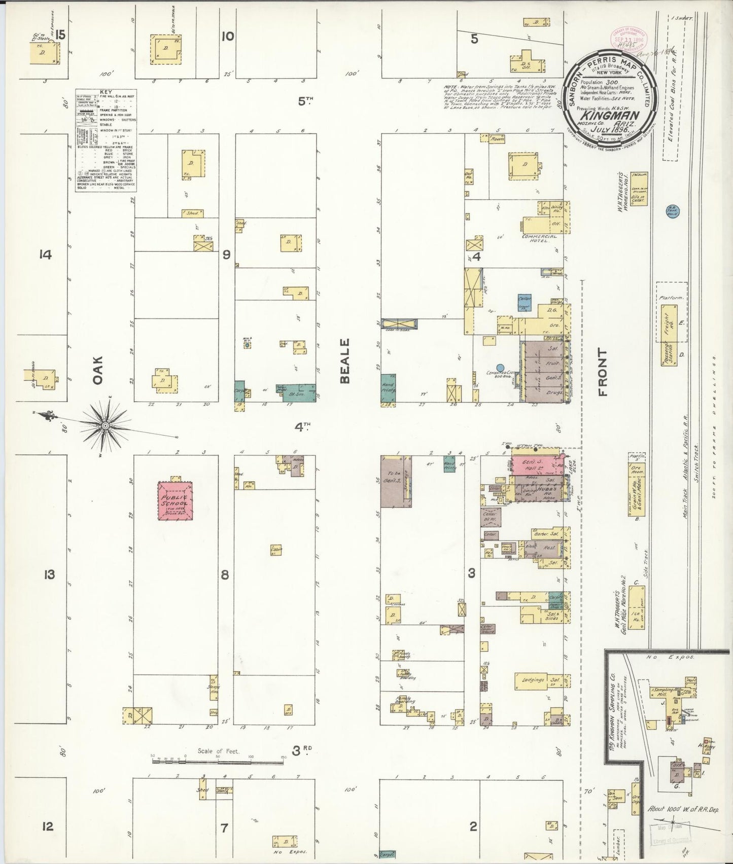 Sanborn Fire Insurance Map from Kingman, Mohave County, Arizona (1896), Sheet #0001 - Historic Sanborn Fire Insurance Map Print, vintage old map wall art, antique decor, genealogy gift, Arizona Arizona map