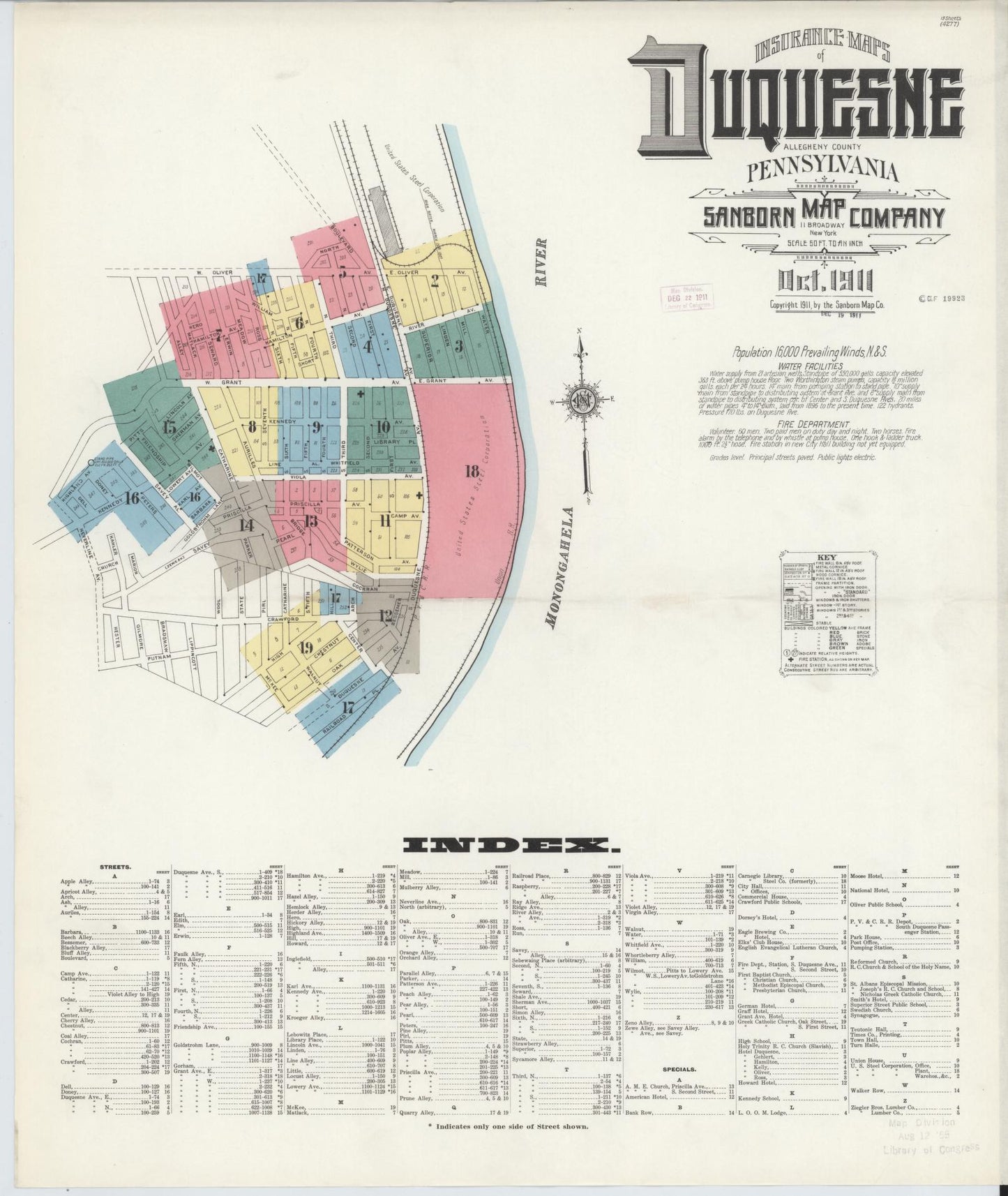 Sanborn Fire Insurance Map from Duquesne, Allegheny County, Pennsylvania (1911), Sheet #0001 - Historic Sanborn Fire Insurance Map Print, vintage old map wall art, antique decor, genealogy gift, Pennsylvania Pennsylvania map