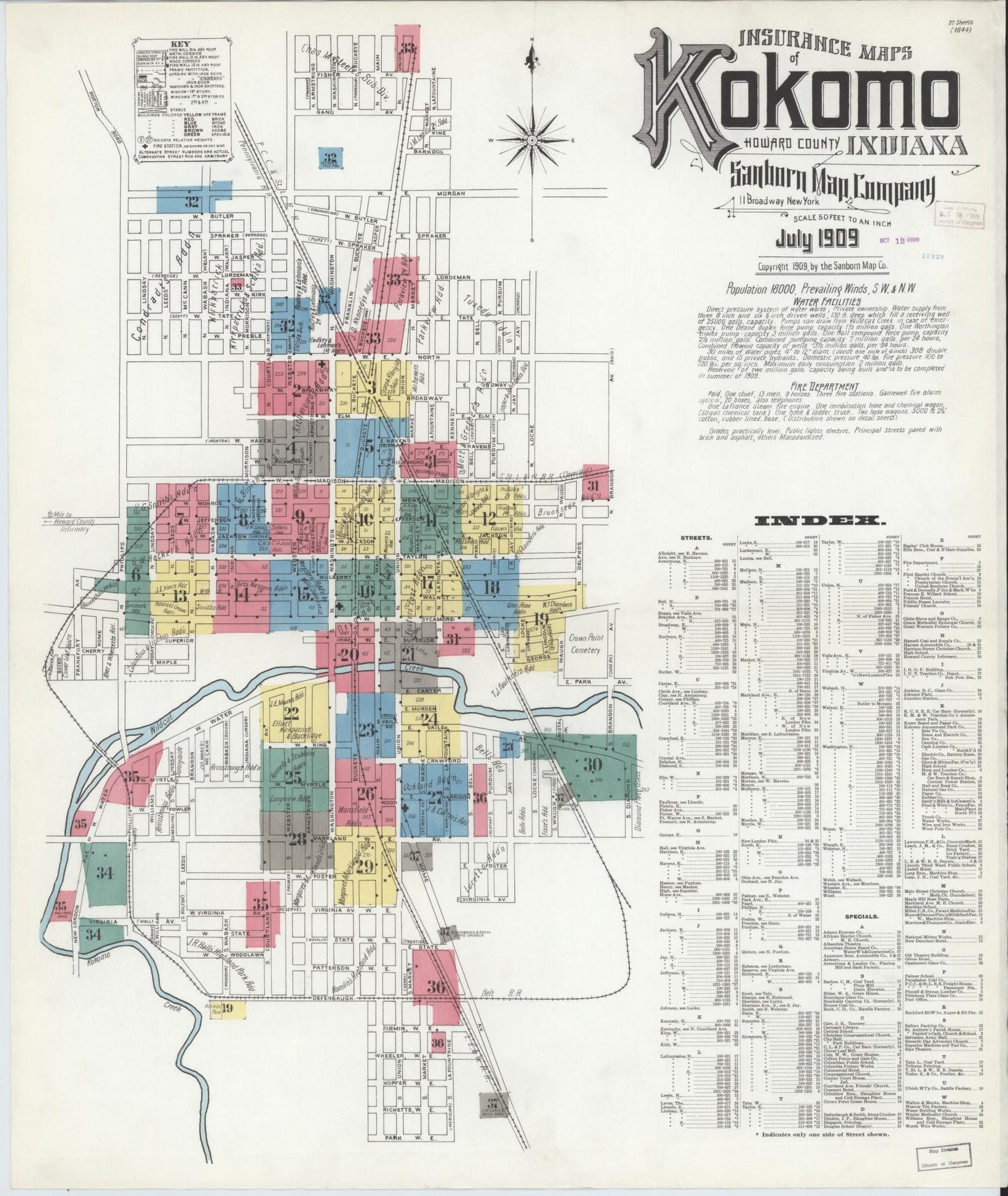 Sanborn Fire Insurance Map from Kokomo, Howard County, Indiana (1909), Sheet #0001 - Historic Sanborn Fire Insurance Map Print, vintage old map wall art, antique decor, genealogy gift, Indiana Indiana map
