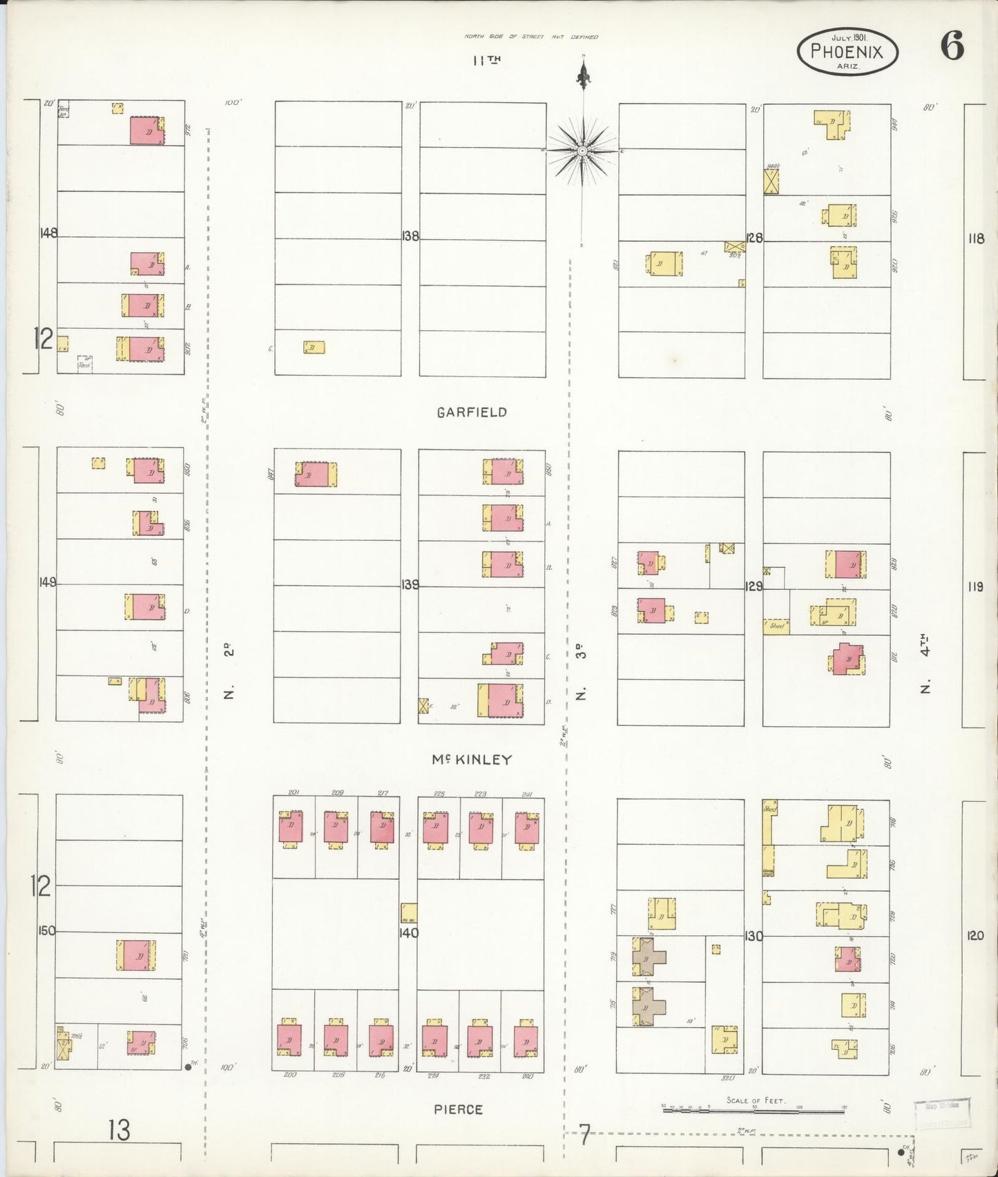 Sanborn Fire Insurance Map from Phoenix, Maricopa County, Arizona (1901), Sheet #0006 - Historic Sanborn Fire Insurance Map Print, vintage old map wall art, antique decor, genealogy gift, Arizona Arizona map