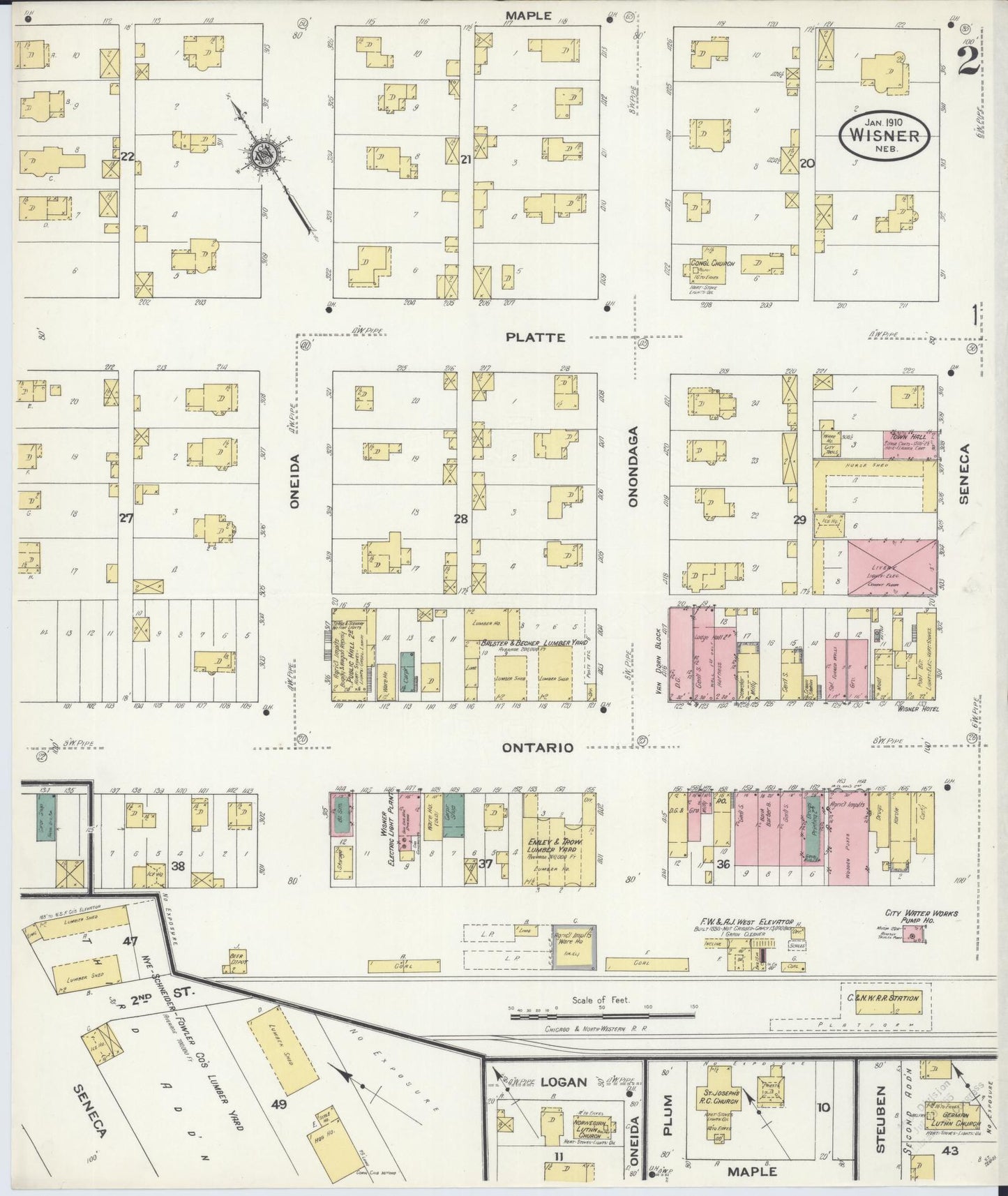 Sanborn Fire Insurance Map from Wisner, Cuming County, Nebraska (1910), Sheet #0002 - Complete Map Set gallery image, historic Sanborn map, vintage wall art, Nebraska Nebraska