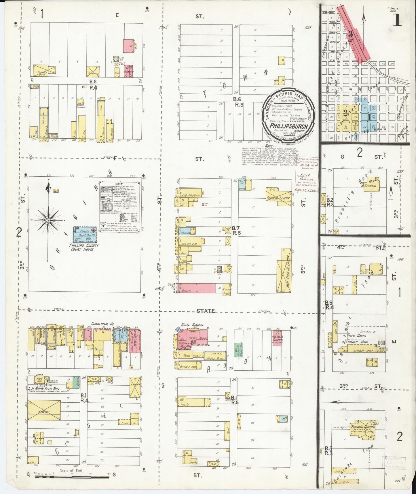 Sanborn Fire Insurance Map from Phillipsburg, Phillips County, Kansas (1899), Sheet #0001 - Historic Sanborn Fire Insurance Map Print, vintage old map wall art, antique decor, genealogy gift, Kansas Kansas map