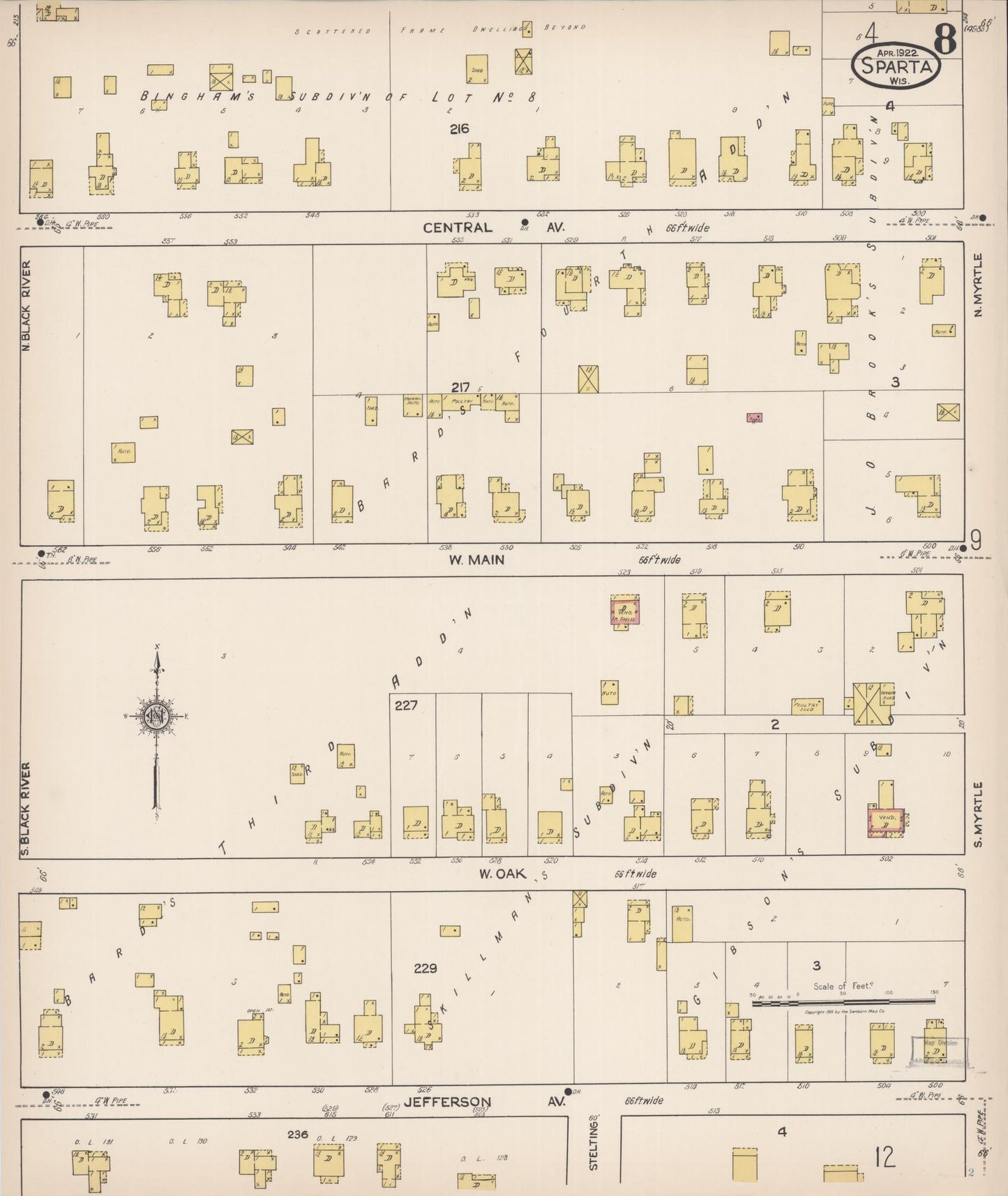Sanborn Fire Insurance Map from Sparta, Monroe County, Wisconsin (1922), Sheet #0008 - Historic Sanborn Fire Insurance Map Print, vintage old map wall art, antique decor, genealogy gift, Wisconsin Wisconsin map