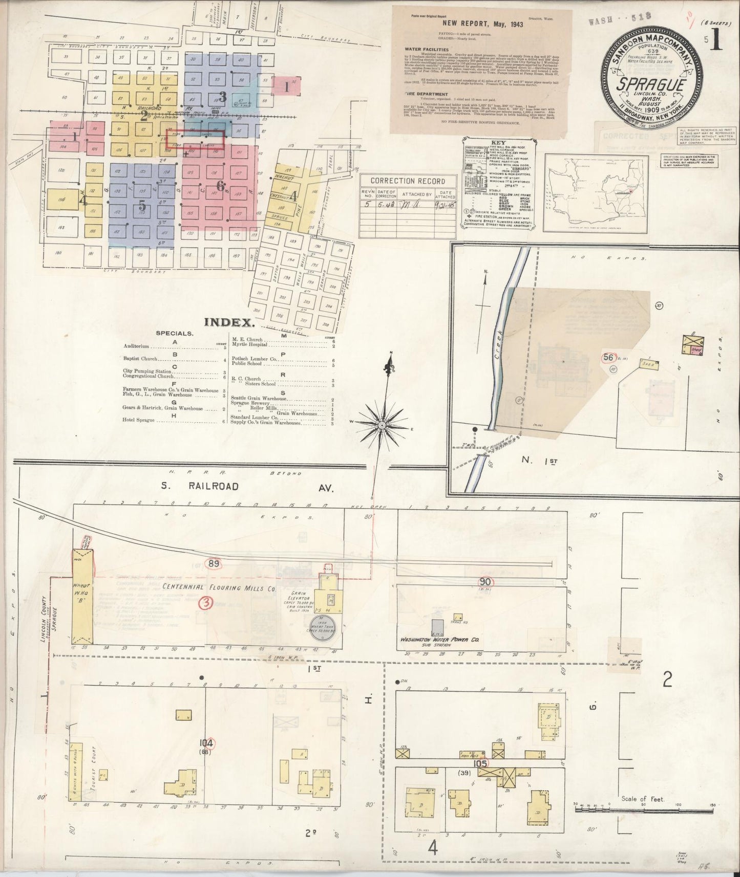 Sanborn Fire Insurance Map from Sprague, Lincoln County, Washington (1943), Sheet #0001 - Historic Sanborn Fire Insurance Map Print, vintage old map wall art, antique decor, genealogy gift, Washington Washington map