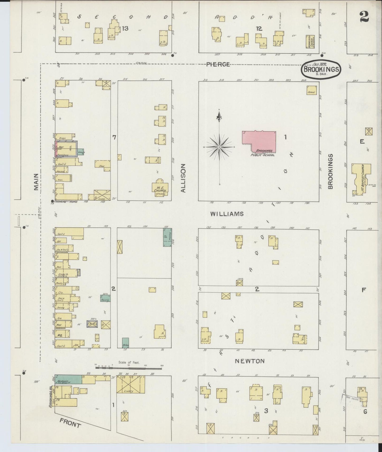 Sanborn Fire Insurance Map from Brookings, Brookings County, South Dakota (1892), Sheet #0002 - Complete Map Set gallery image, historic Sanborn map, vintage wall art, South Dakota South Dakota