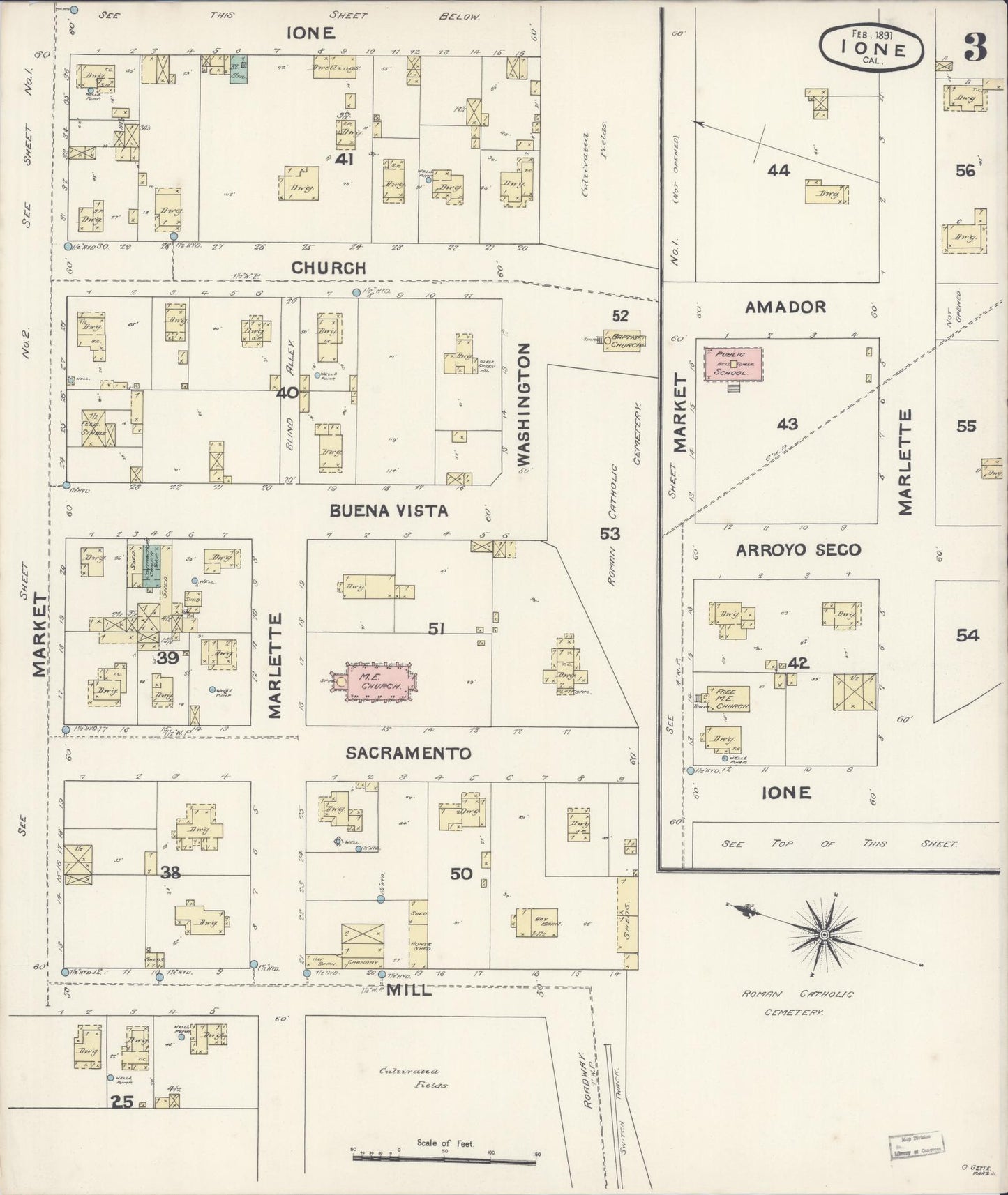 Sanborn Fire Insurance Map from Ione, Amador County, California (1891), Sheet #0003 - Historic Sanborn Fire Insurance Map Print, vintage old map wall art, antique decor, genealogy gift, California California map