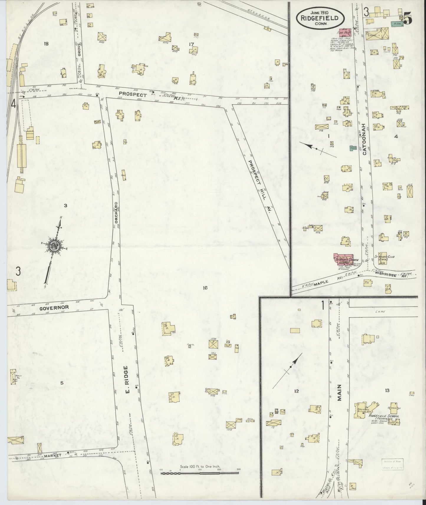 Sanborn Fire Insurance Map from Ridgefield, Fairfield County, Connecticut (1910), Sheet #0005 - Complete Map Set gallery image, historic Sanborn map, vintage wall art, Connecticut Connecticut