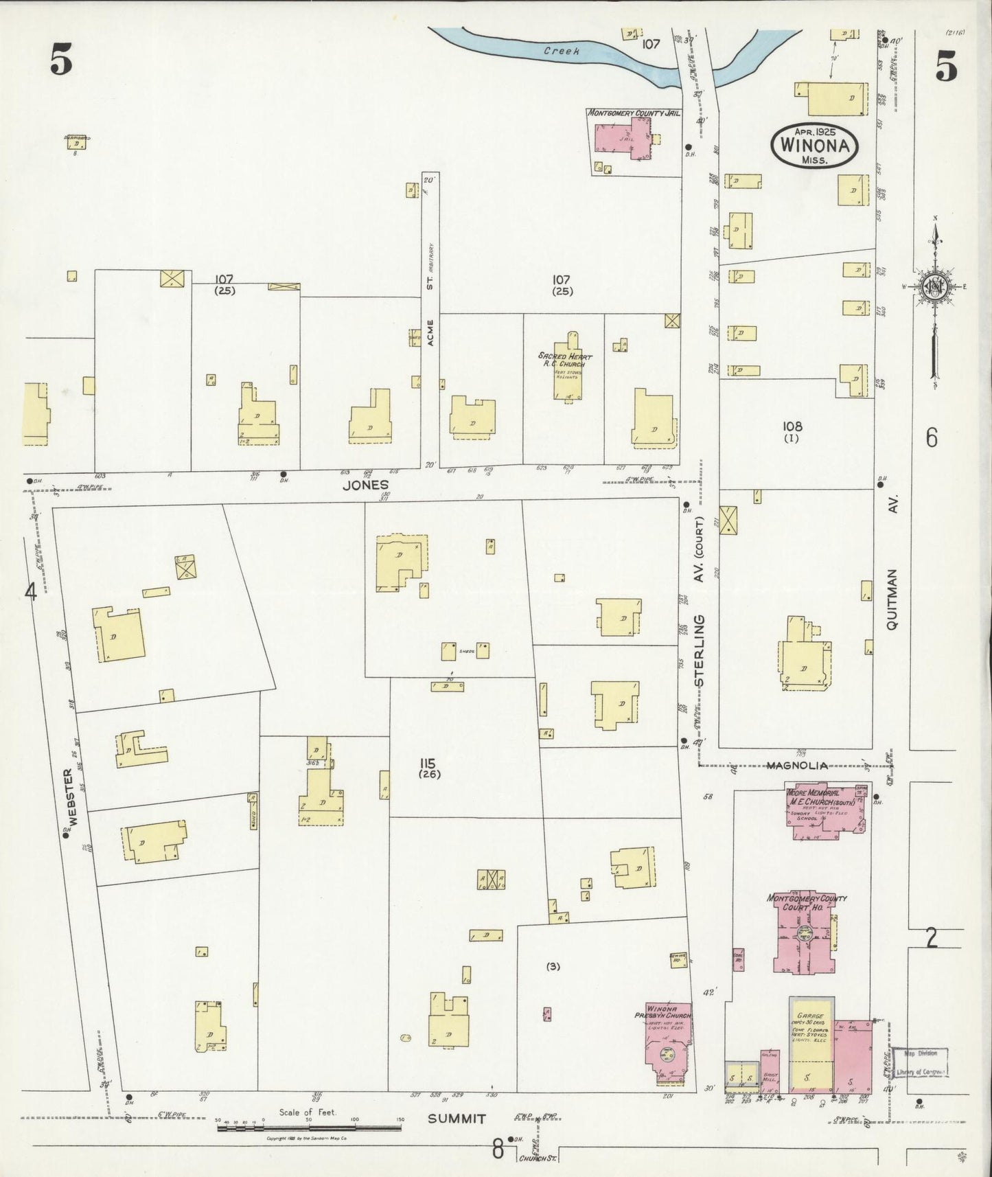 Sanborn Fire Insurance Map from Winona, Montgomery County, Mississippi (1925), Sheet #0005 - Historic Sanborn Fire Insurance Map Print, vintage old map wall art, antique decor, genealogy gift, Mississippi Mississippi map