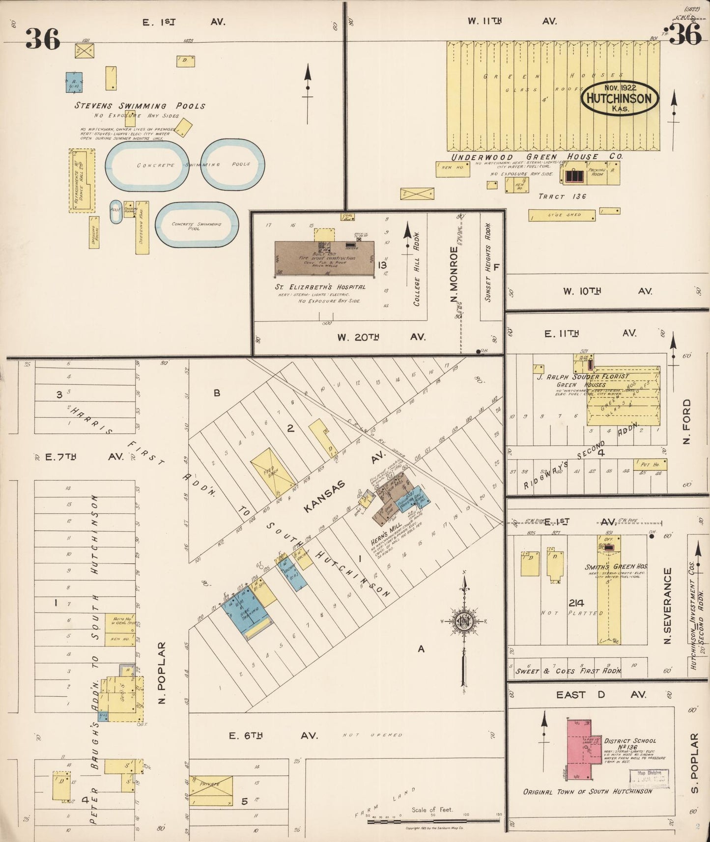 Sanborn Fire Insurance Map from Hutchinson, Reno County, Kansas (1922), Sheet #0037 - Historic Sanborn Fire Insurance Map Print, vintage old map wall art, antique decor, genealogy gift, Kansas Kansas map