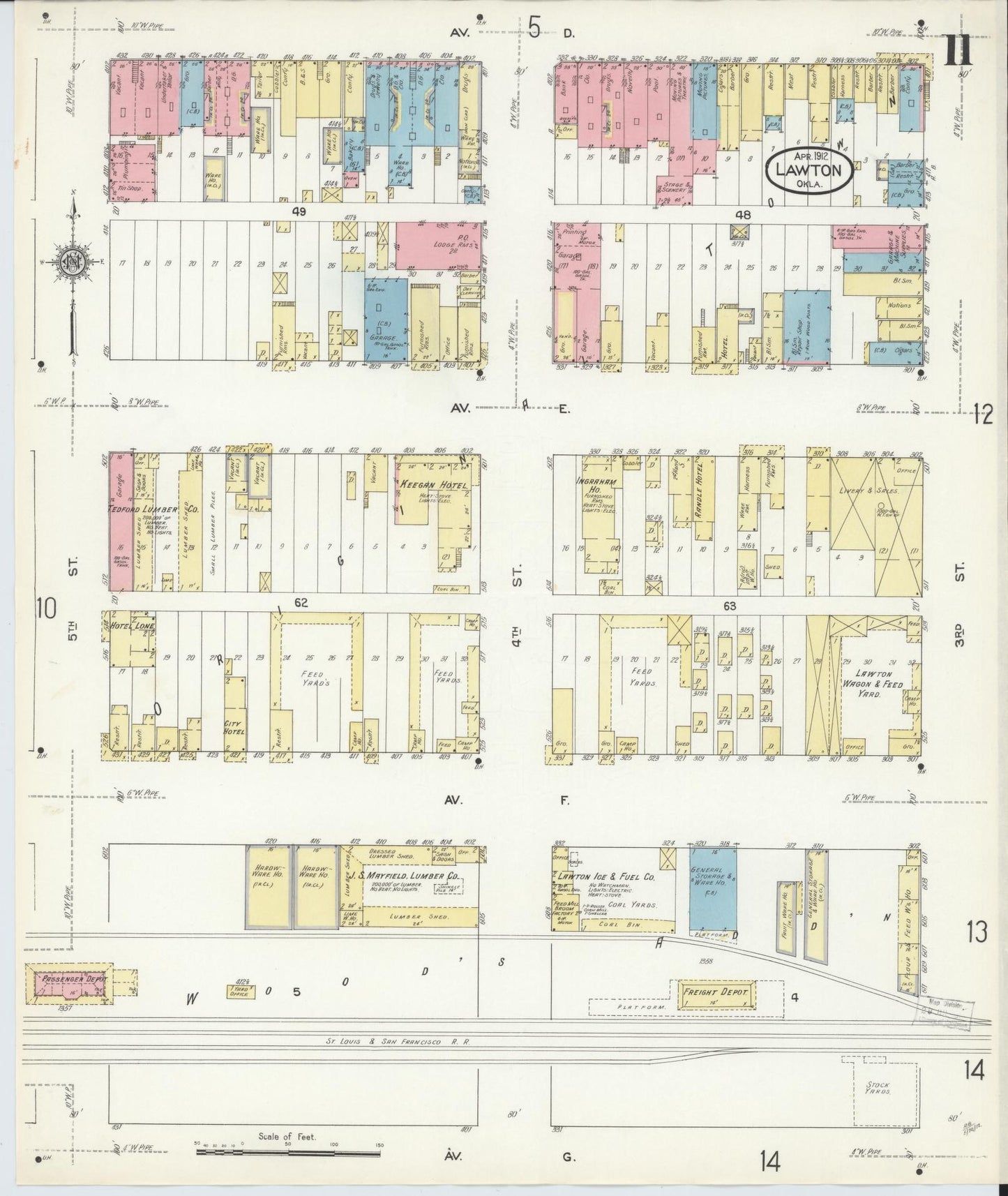 Sanborn Fire Insurance Map from Lawton, Comanche County, Oklahoma (1912), Sheet #0011 - Historic Sanborn Fire Insurance Map Print, vintage old map wall art, antique decor, genealogy gift, Oklahoma Oklahoma map