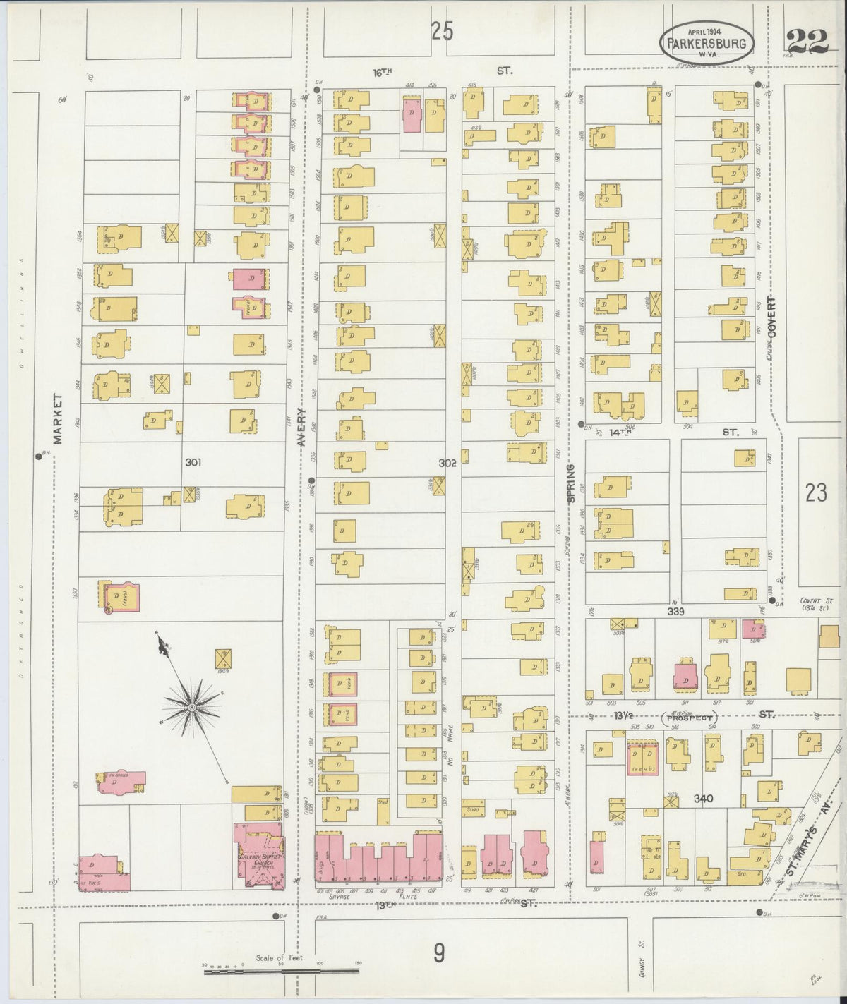 Sanborn Fire Insurance Map from Parkersburg, Wood County, West Virginia (1904), Sheet #0022 - Historic Sanborn Fire Insurance Map Print, vintage old map wall art, antique decor, genealogy gift, West Virginia West Virginia map