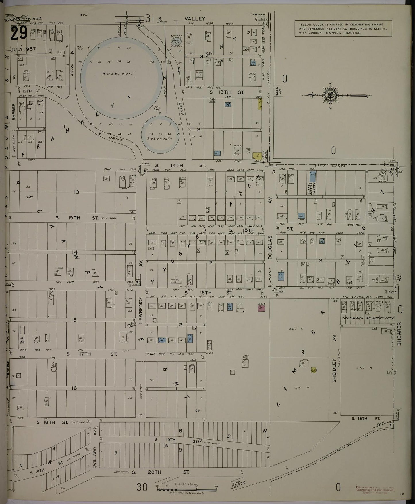 Sanborn Fire Insurance Map from Kansas City, Wyandotte County, Kansas (1957), Sheet #0029 - Historic Sanborn Fire Insurance Map Print, vintage old map wall art, antique decor, genealogy gift, Kansas Kansas map