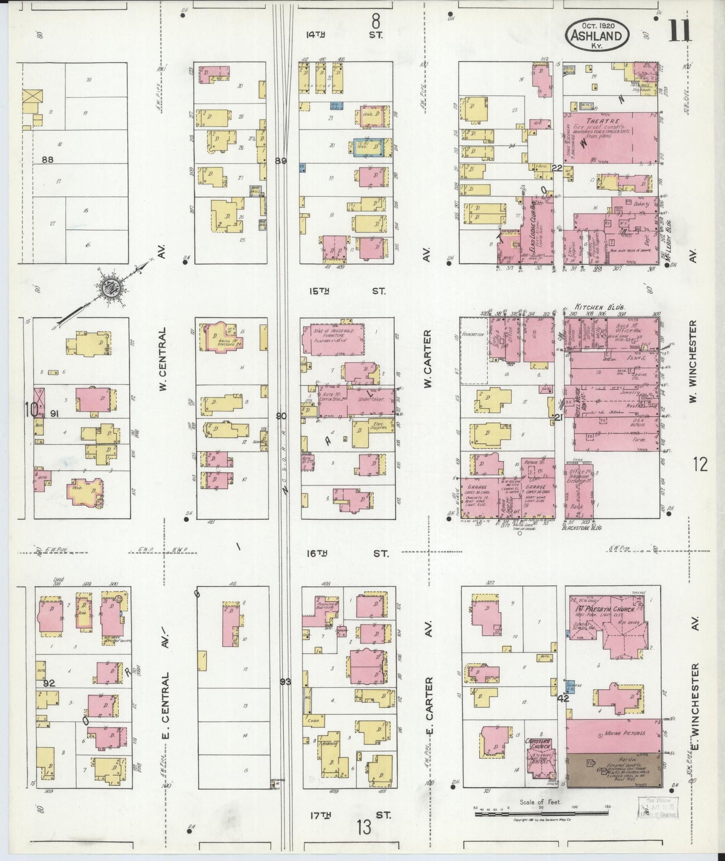 Sanborn Fire Insurance Map from Ashland, Boyd County, Kentucky (1920), Sheet #0011 - Historic Sanborn Fire Insurance Map Print, vintage old map wall art, antique decor, genealogy gift, Kentucky Kentucky map
