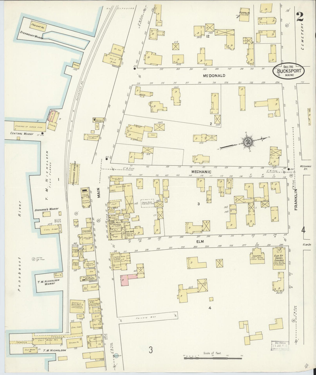 Sanborn Fire Insurance Map from Bucksport, Hancock County, Maine (1911), Sheet #0002 - Historic Sanborn Fire Insurance Map Print, vintage old map wall art, antique decor, genealogy gift, Maine Maine map