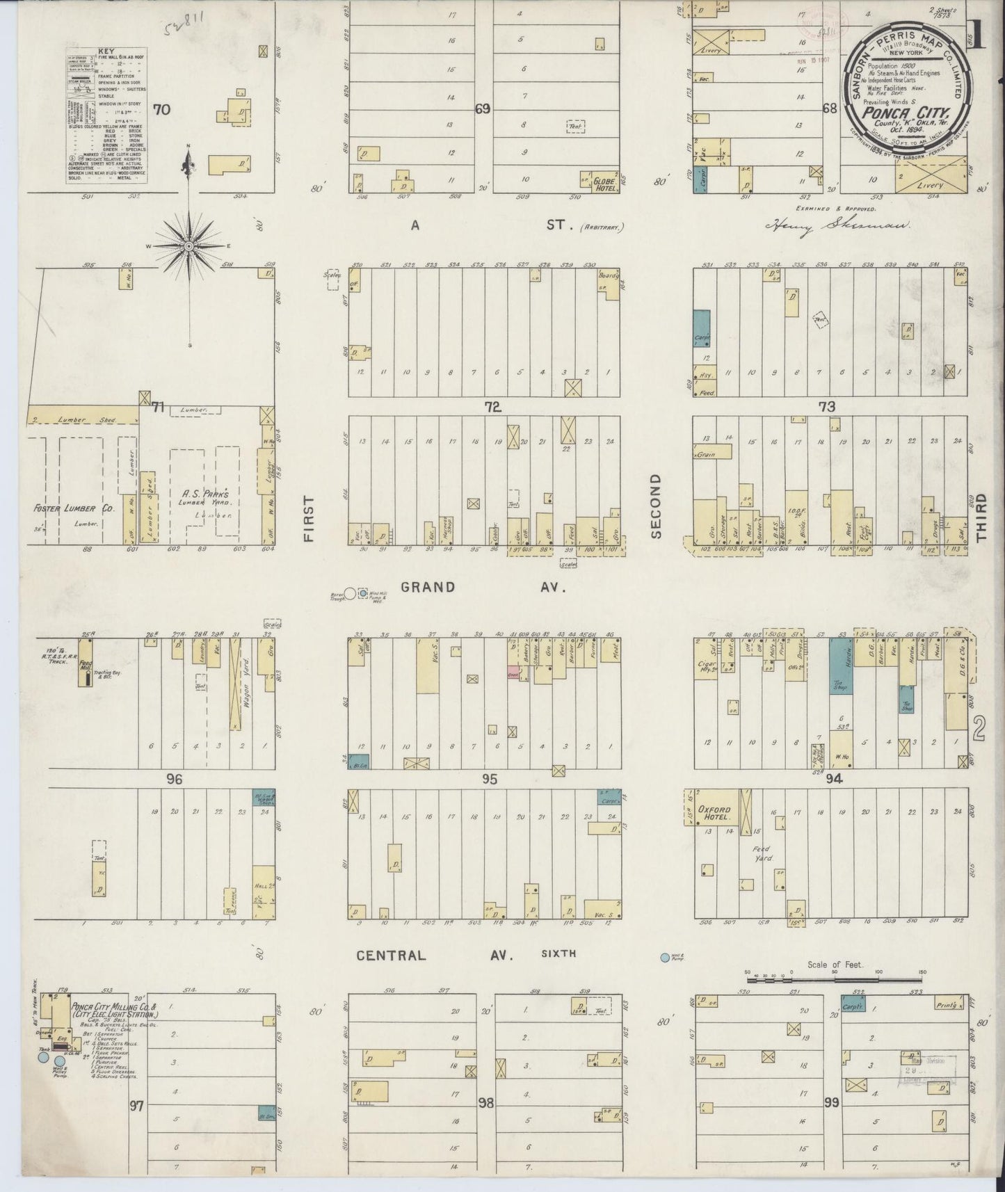 Sanborn Fire Insurance Map from Ponca City, Kay County, Oklahoma (1894), Sheet #0001 - Historic Sanborn Fire Insurance Map Print, vintage old map wall art, antique decor, genealogy gift, Oklahoma Oklahoma map