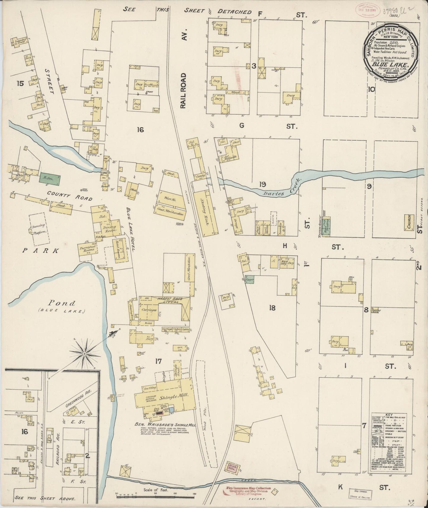 Sanborn Fire Insurance Map from Blue Lake, Humboldt County, California (1889), Sheet #0001 - Historic Sanborn Fire Insurance Map Print, vintage old map wall art, antique decor, genealogy gift, California California map