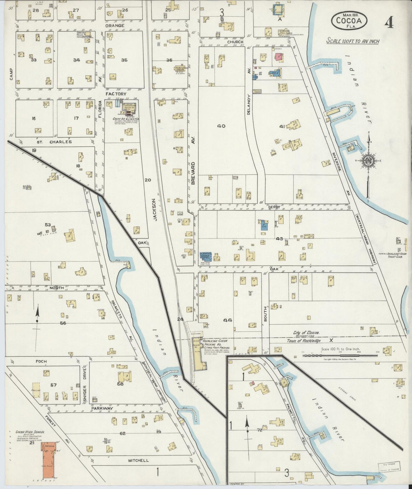 Sanborn Fire Insurance Map from Cocoa, Brevard County, Florida (1919), Sheet #0004 - Historic Sanborn Fire Insurance Map Print, vintage old map wall art, antique decor, genealogy gift, Florida Florida map